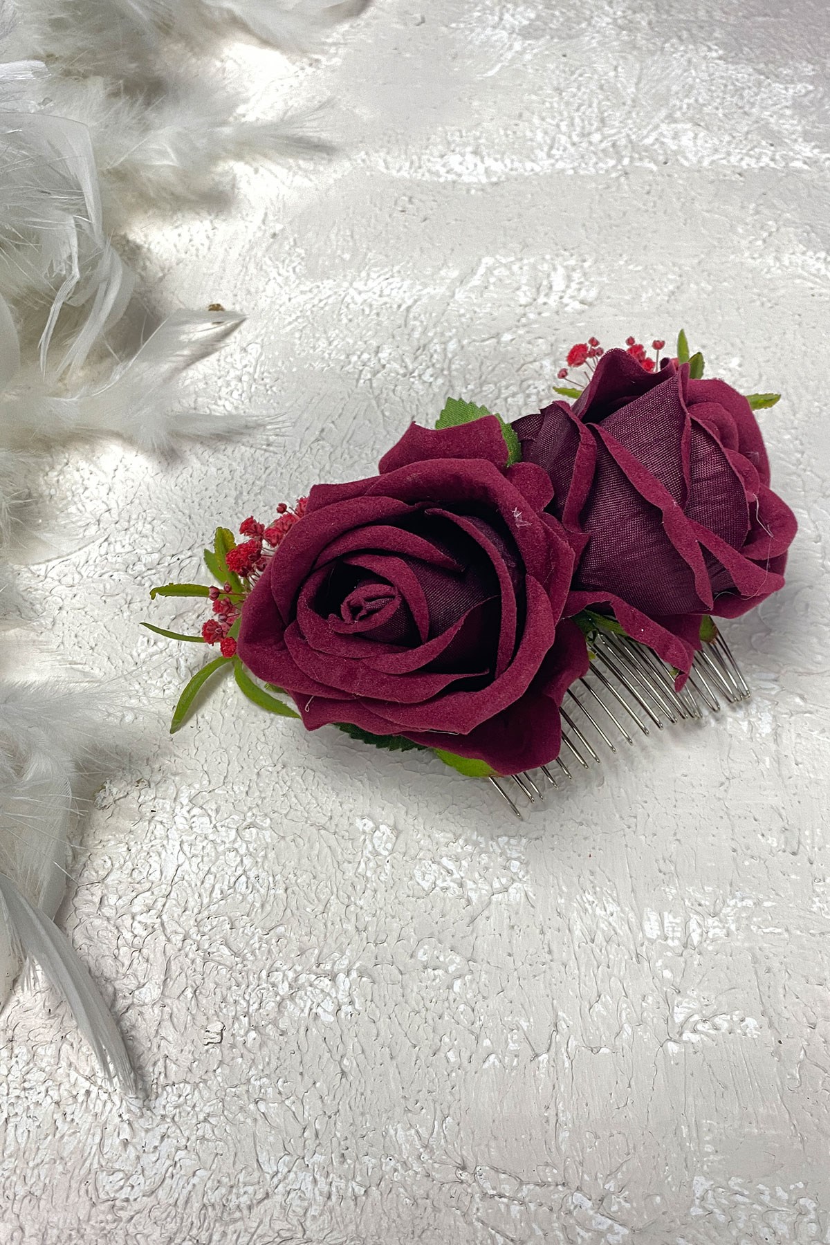 Kadife Güllü Cipsolu Taraklı Saç Tokası