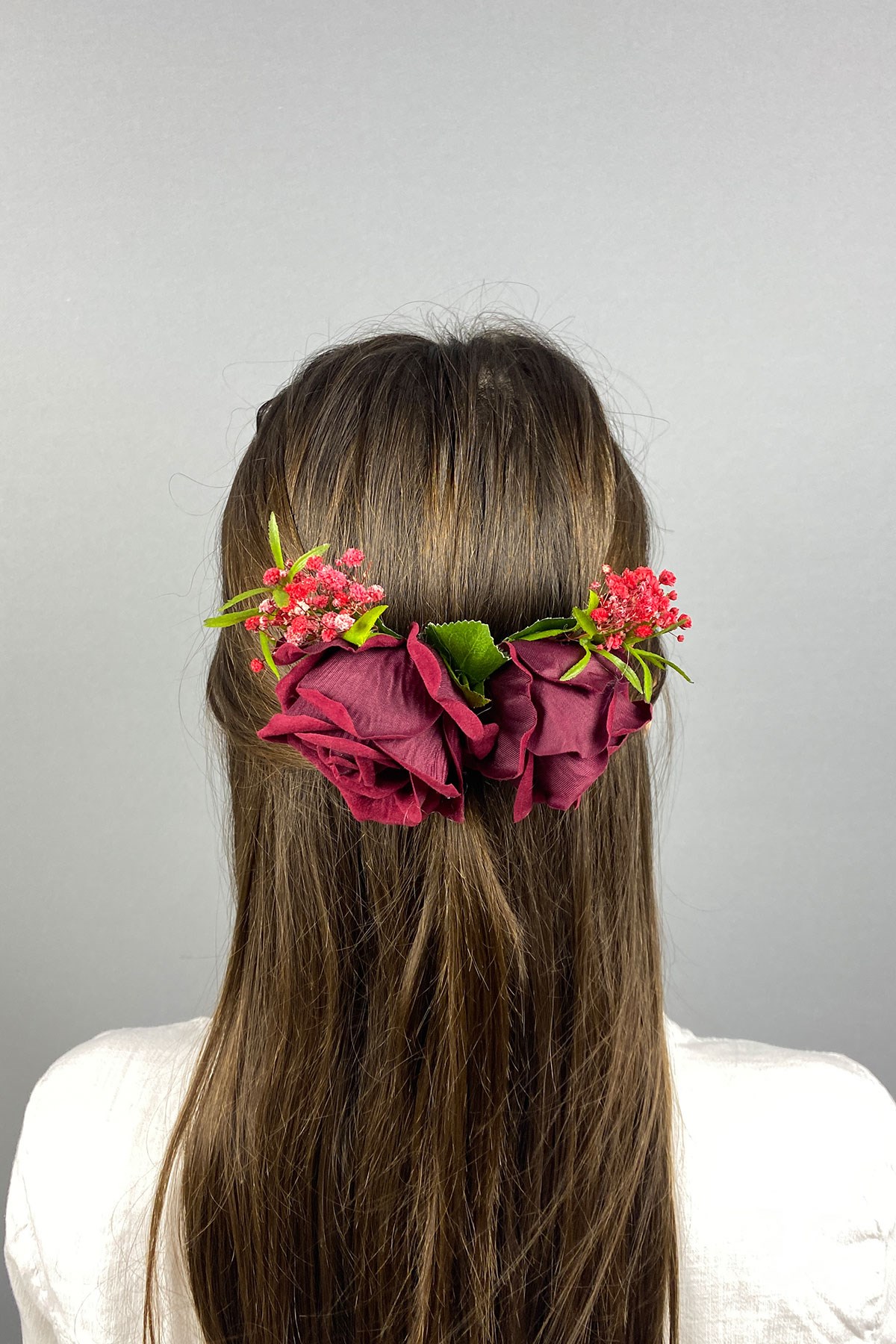 Kadife Güllü Cipsolu Taraklı Saç Tokası