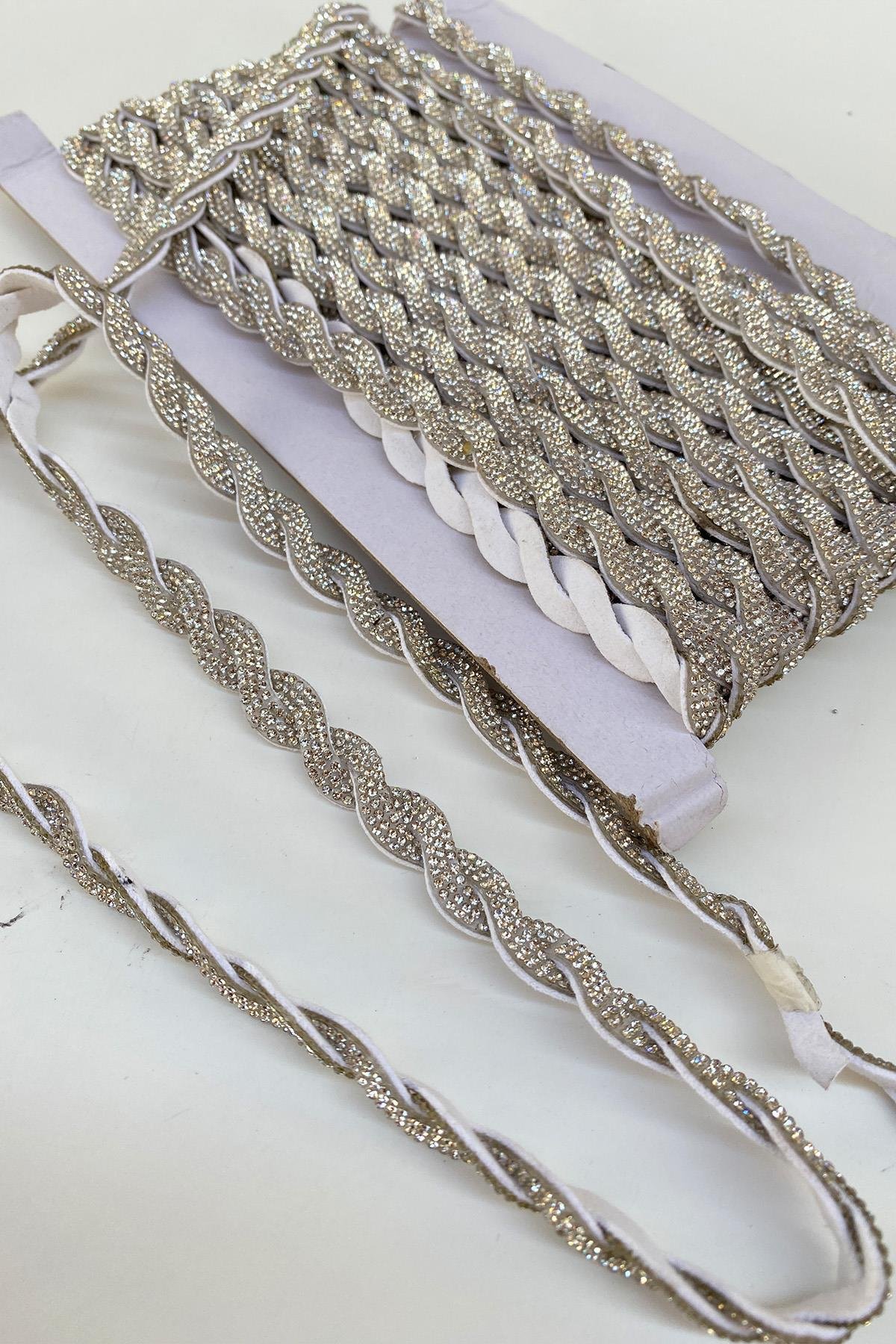 Kadife Zeminli Taşlı Örgü Şerit Bordür