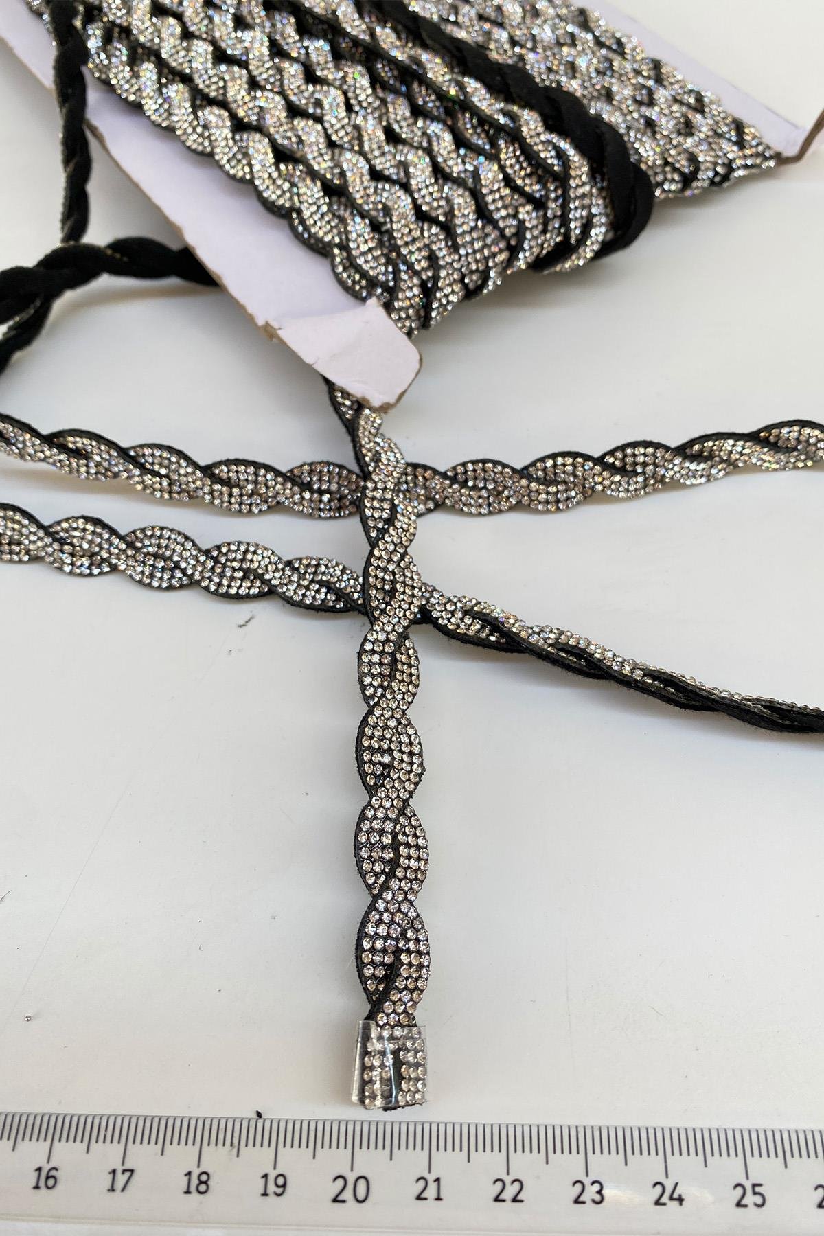 Kadife Zeminli Taşlı Örgü Şerit Bordür