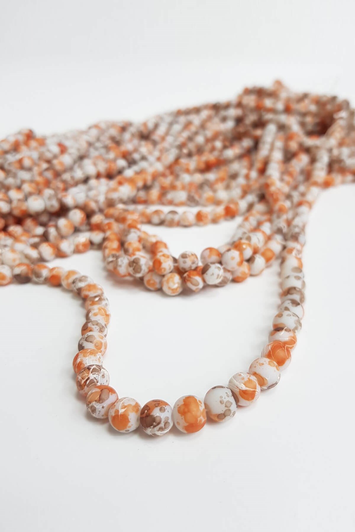 Kahve Turuncu Desenli Dizi Cam Boncuk