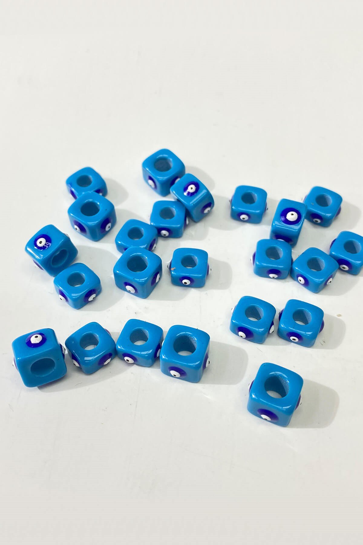 Kare Nazar Boncuk Kolye ve Bileklik Ucu 5 Adet Mavi