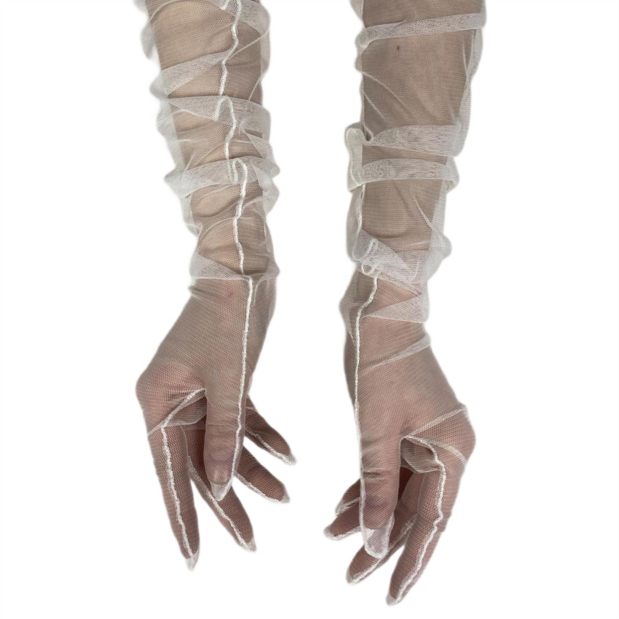 Kırık Beyaz 10 Adet Gelin Eldiveni Tül Eldiven Nikah/Düğün/Parti Eldiveni