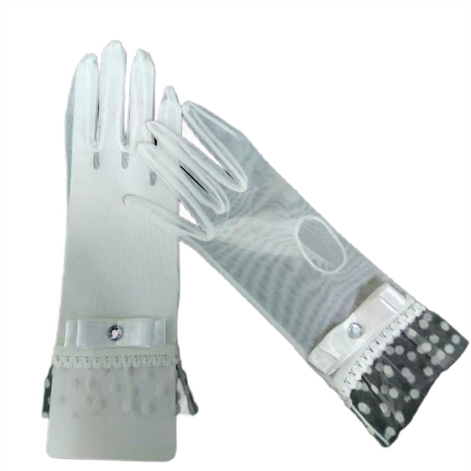 Kırık Beyaz Puantiye Detayı Gelin Eldiveni