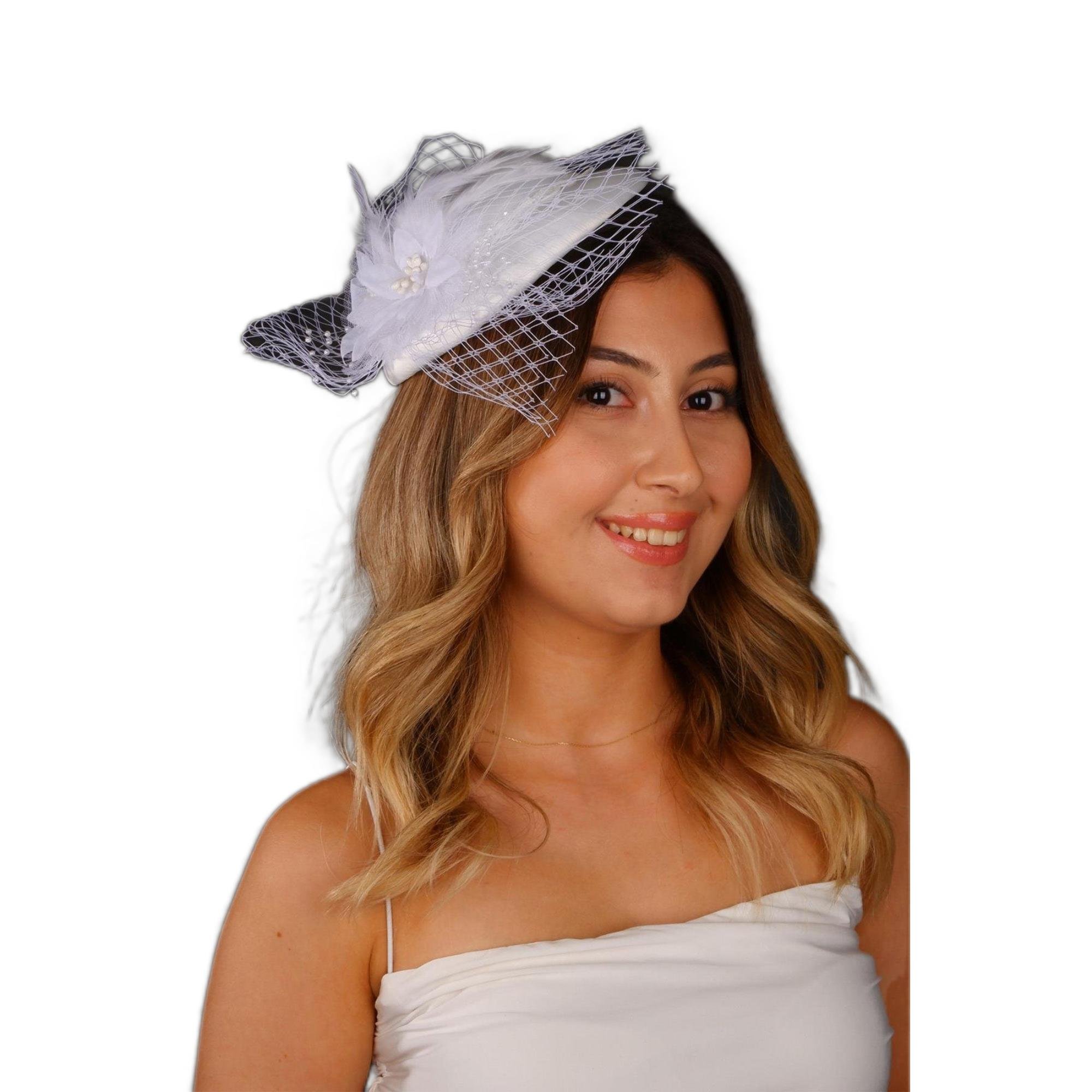 Kırık Beyaz Vualet Nikah Şapkası Vera Tüllü Gelin Aksesuarı
