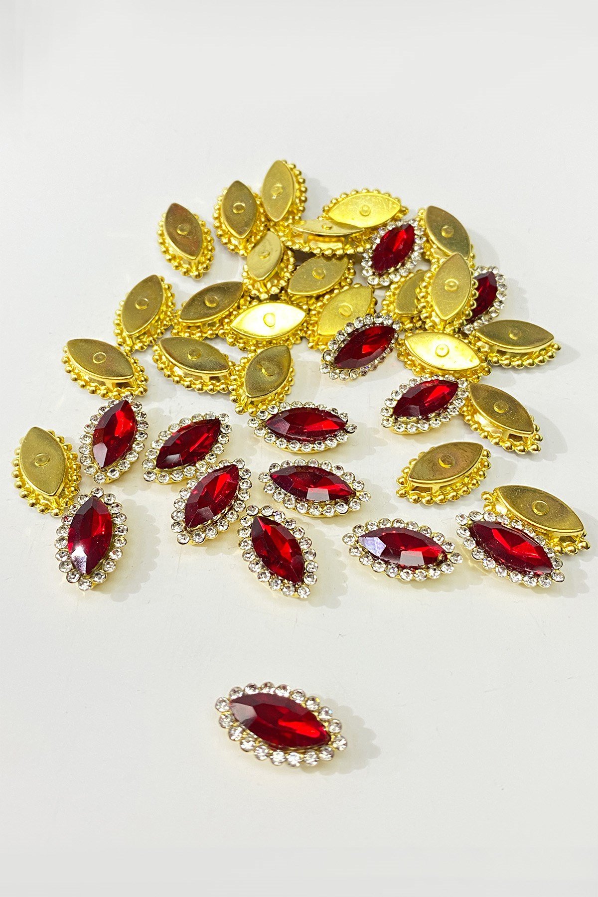 Kırmıızı  Gold Kasalı Mekik Dikme Taş 10 Adet