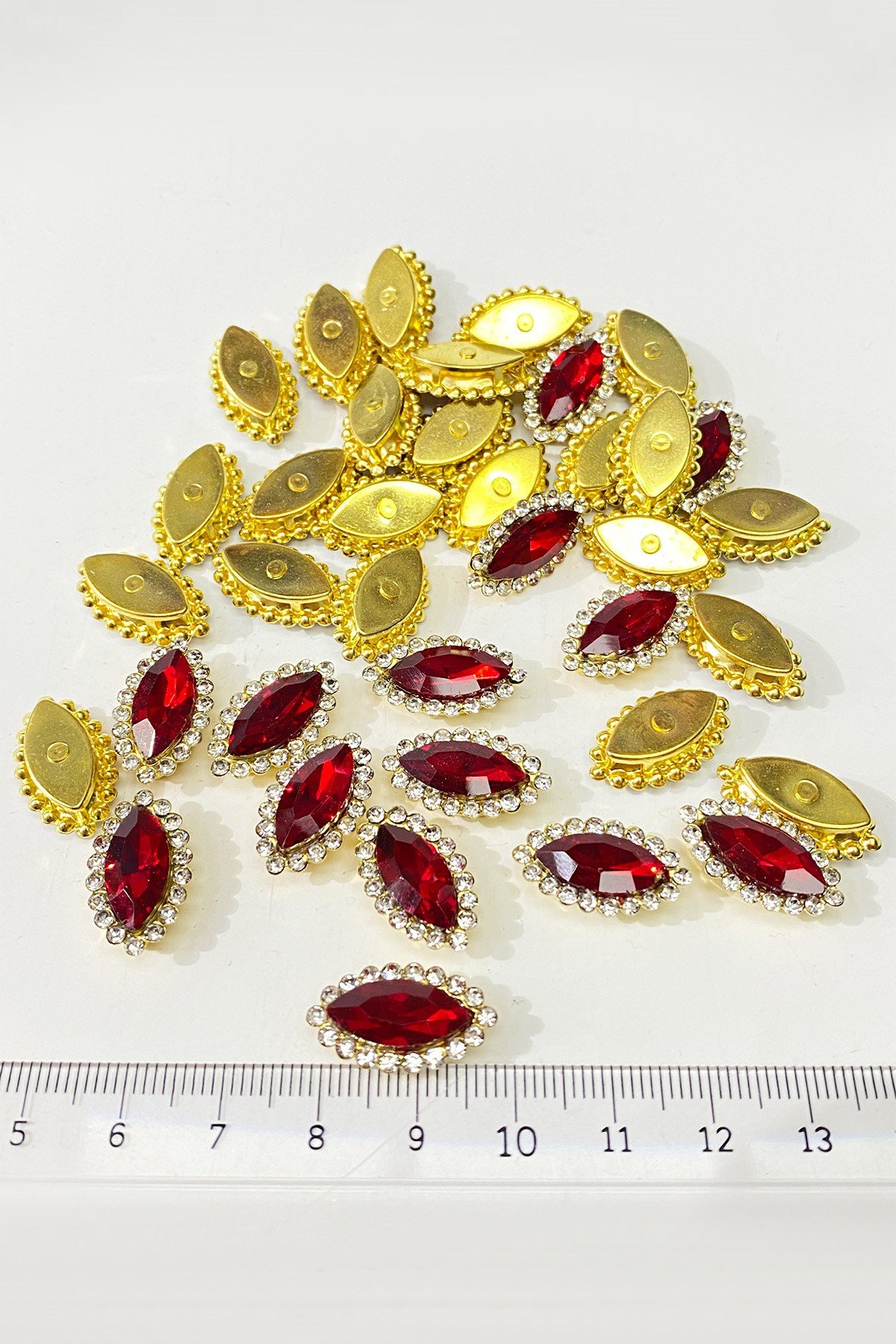 Kırmıızı  Gold Kasalı Mekik Dikme Taş 10 Adet