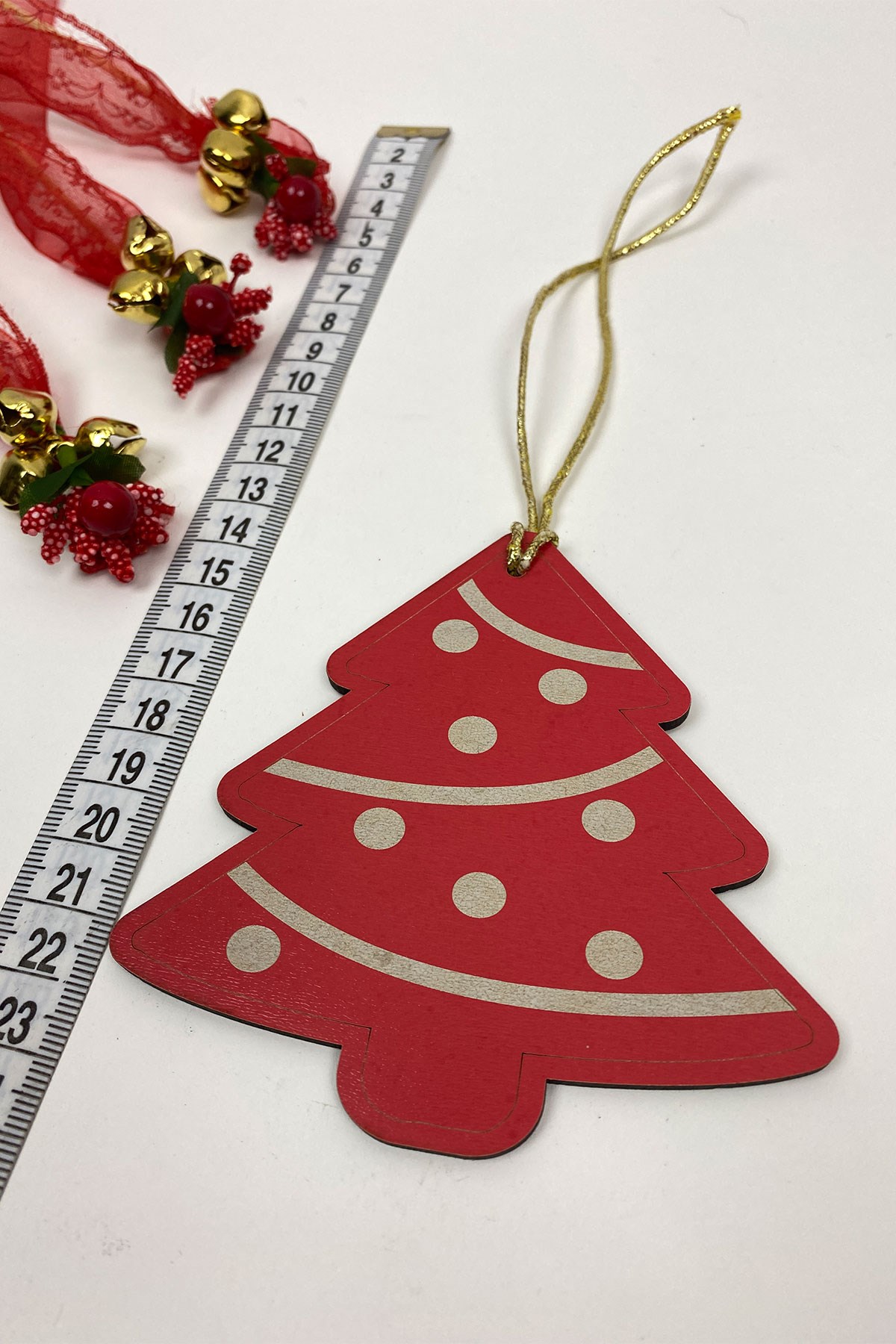 Kırmızı Ağaç Baskı Yılbaşı Ağaç Süsü