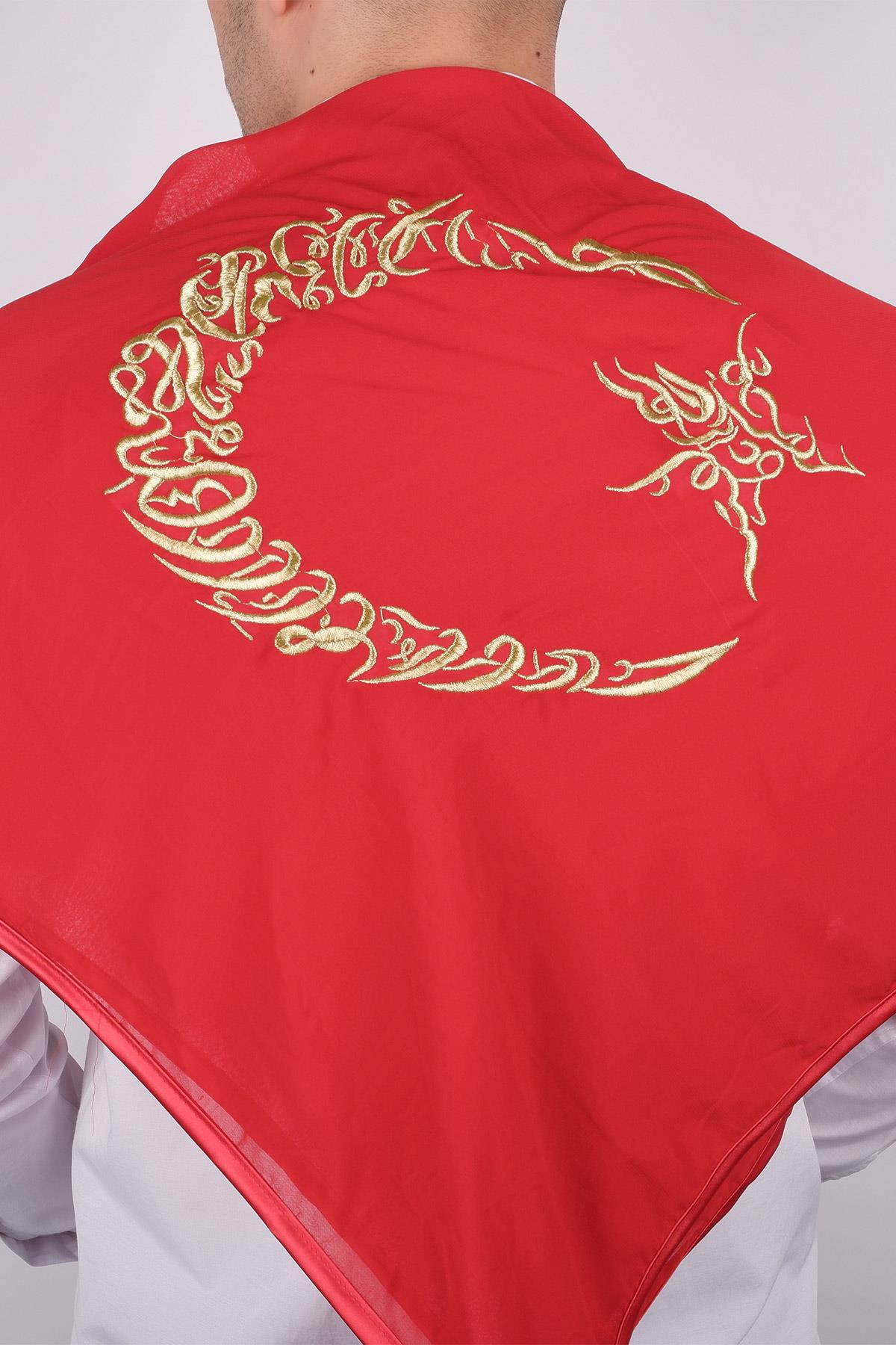 Kırmızı Ay Yıldız Gold Nakışlı Biyeli Damat Örtüsü