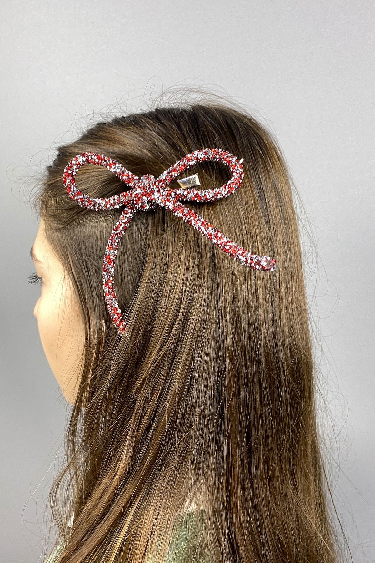 Kırmızı Full Taşlı Tasarım Fiyonk Saç Tokası