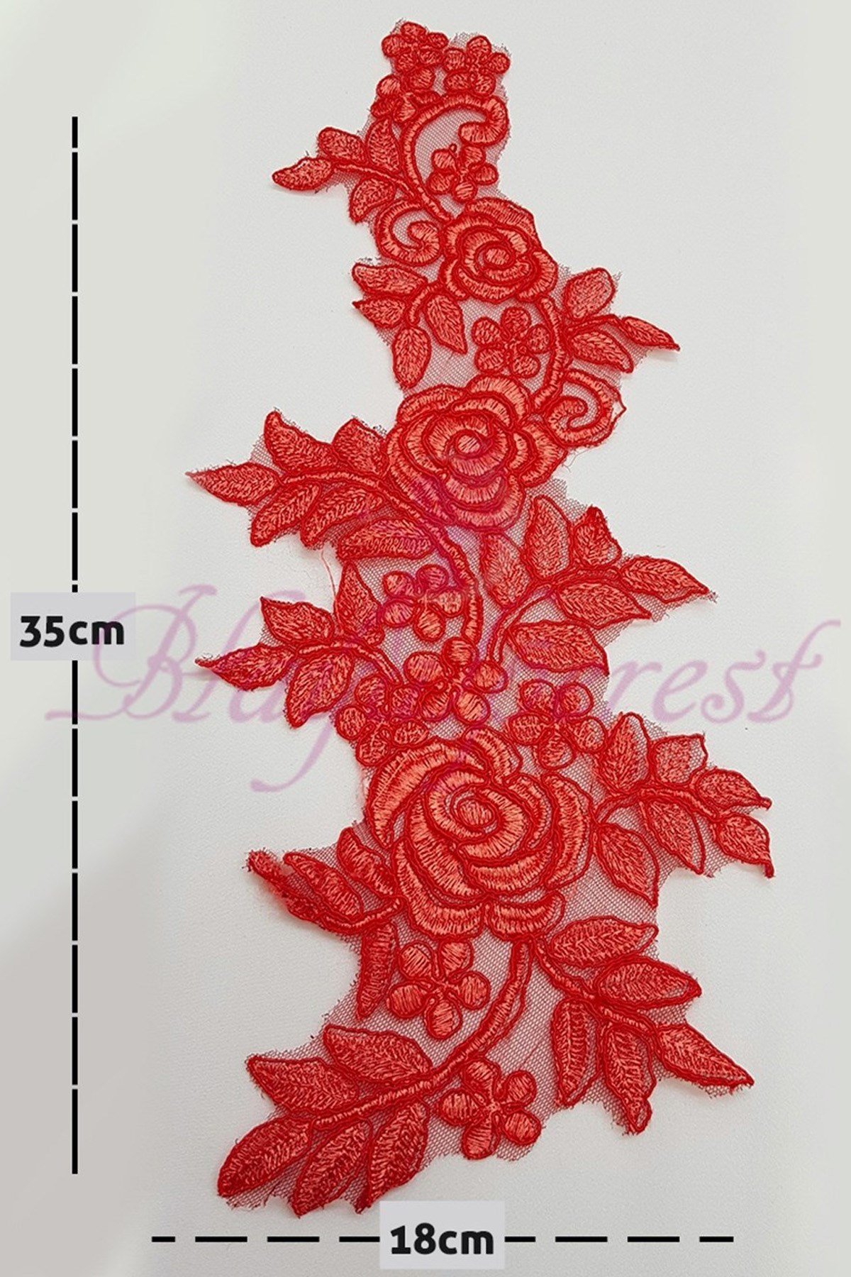 Kırmızı Gül Desen Dantel Güpür Aplik