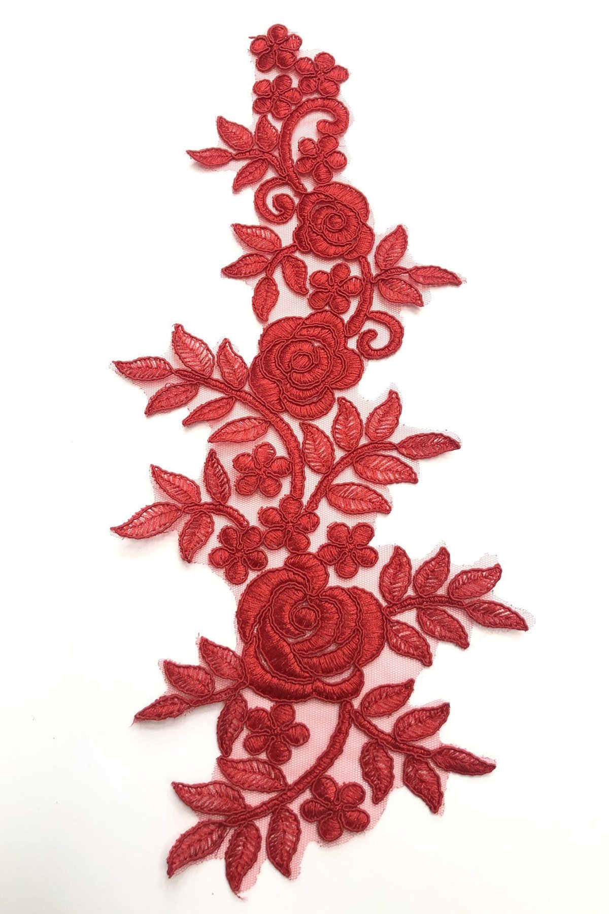 Kırmızı Gül Desenli Dantel Güpür Aplik