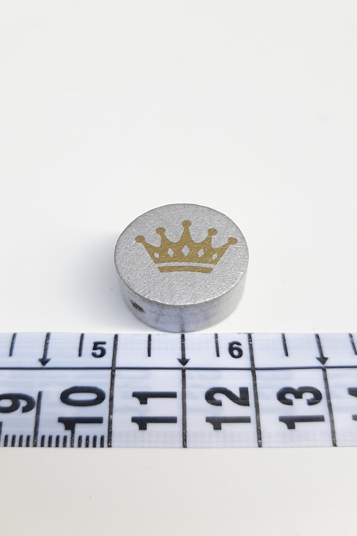 Kral Tacı Desenli Gümüş Renk Ahşap Boncuk