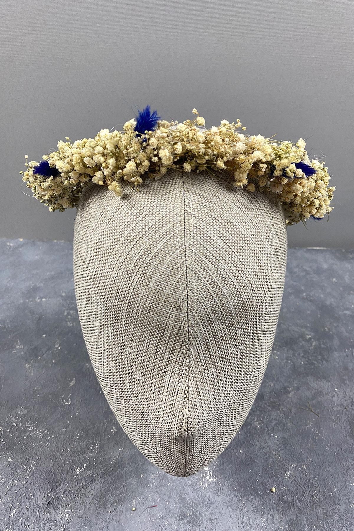 Krem Cipsolu Ve Pamuk Otlu Gelin Dış Çekim Tacı