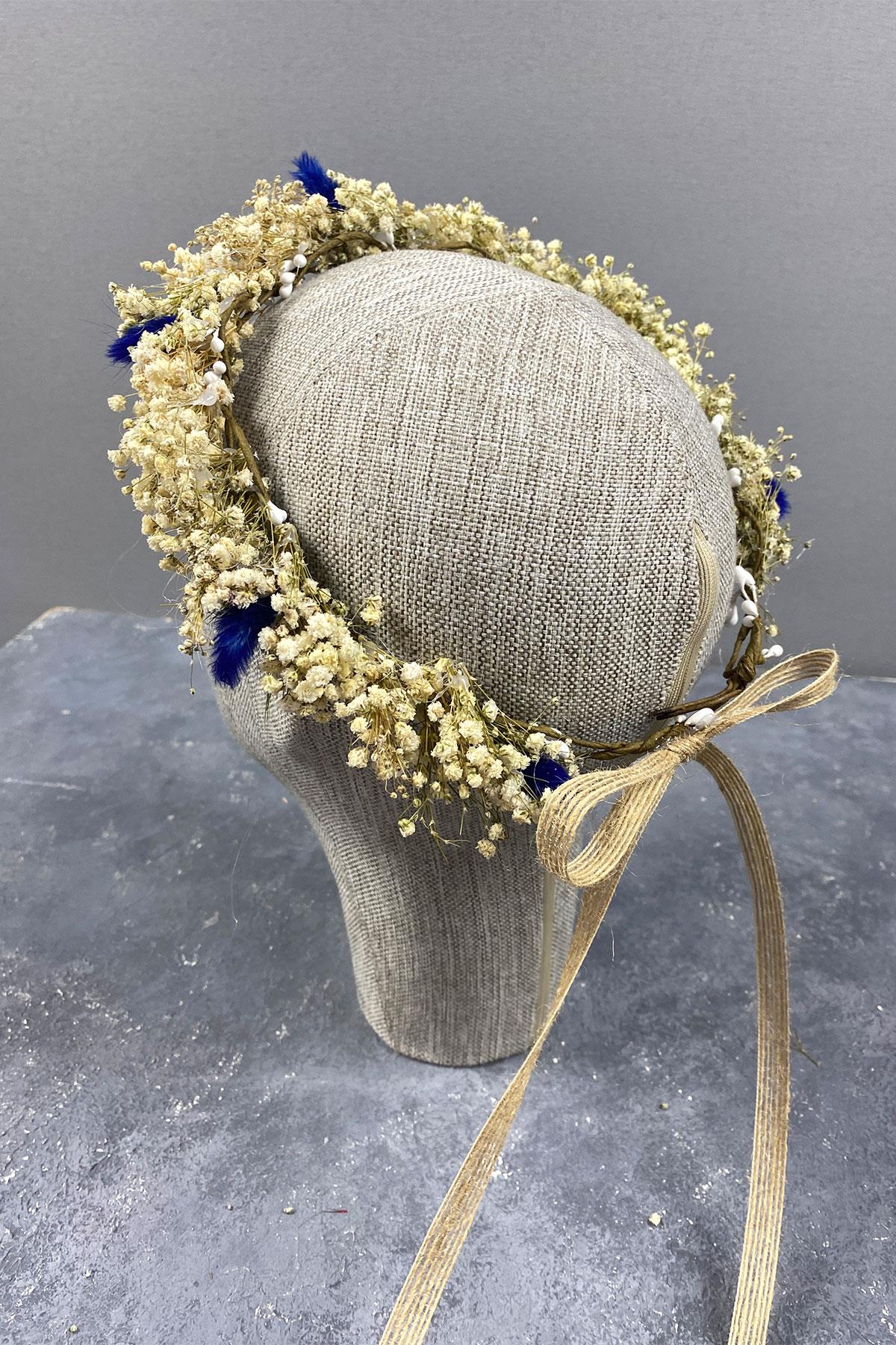 Krem Cipsolu Ve Pamuk Otlu Gelin Dış Çekim Tacı