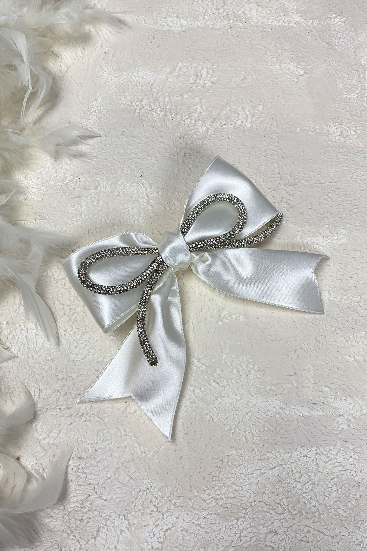 Krem Full Taşlı Fiyonklu Saç Tokası Aksesuar