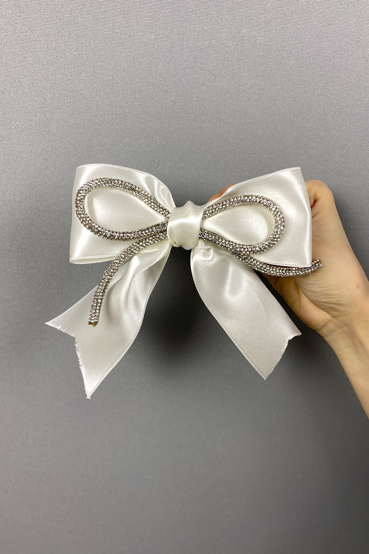 Krem Full Taşlı Fiyonklu Saç Tokası Aksesuar