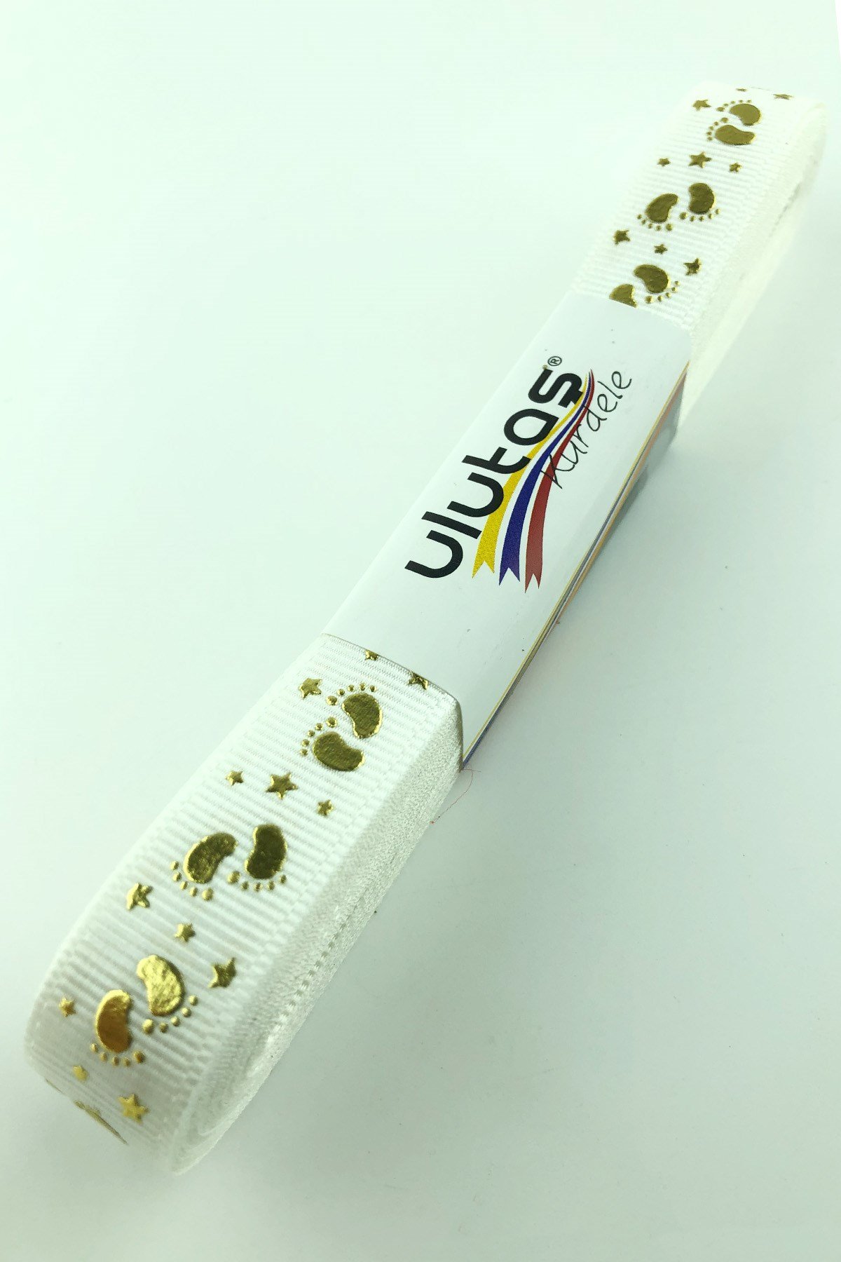 Krem Gold Bebek Ayağı Figür Baskılı Grogren Kurdele 1,5 cm