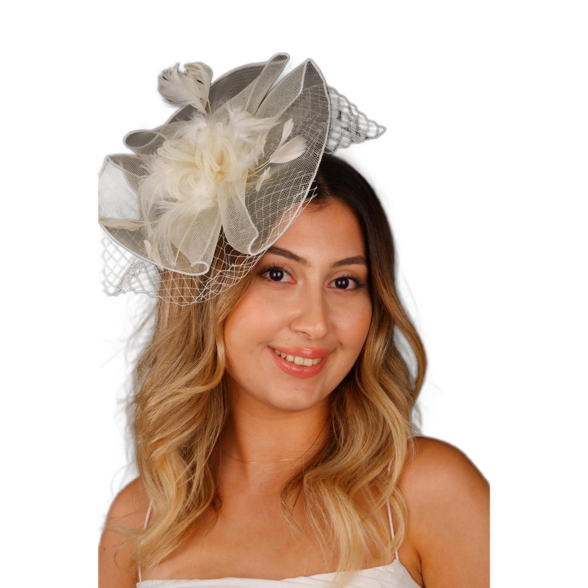 Krem Vualet Nikah Şapkası Sisi Tüllü Gelin Aksesuarı