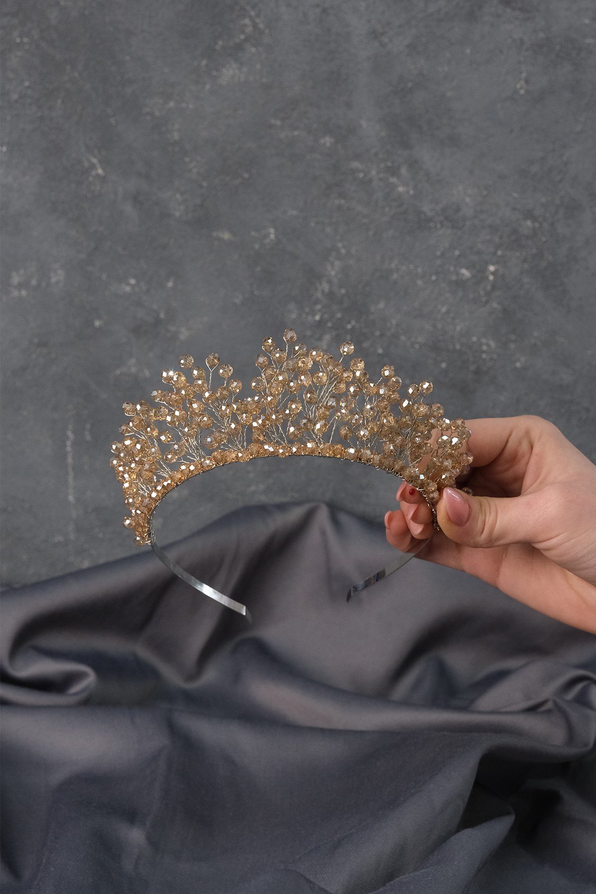 Kristal Boncuklu Aren Gelin Kına Tacı