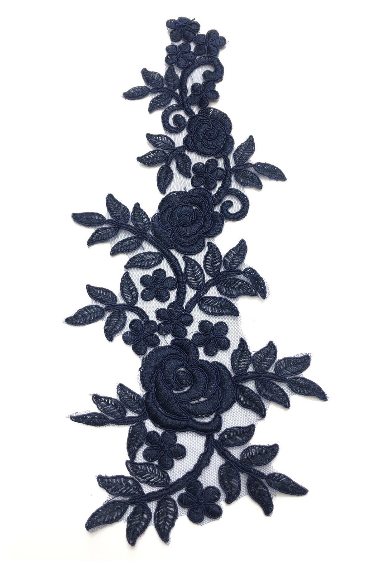 Lacivert Gül Desenli Dantel Güpür Aplik