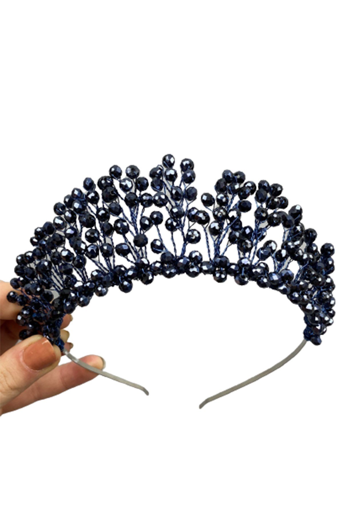 Lacivert Kristal Boncuklu Aren Gelin ve Kına Tacı