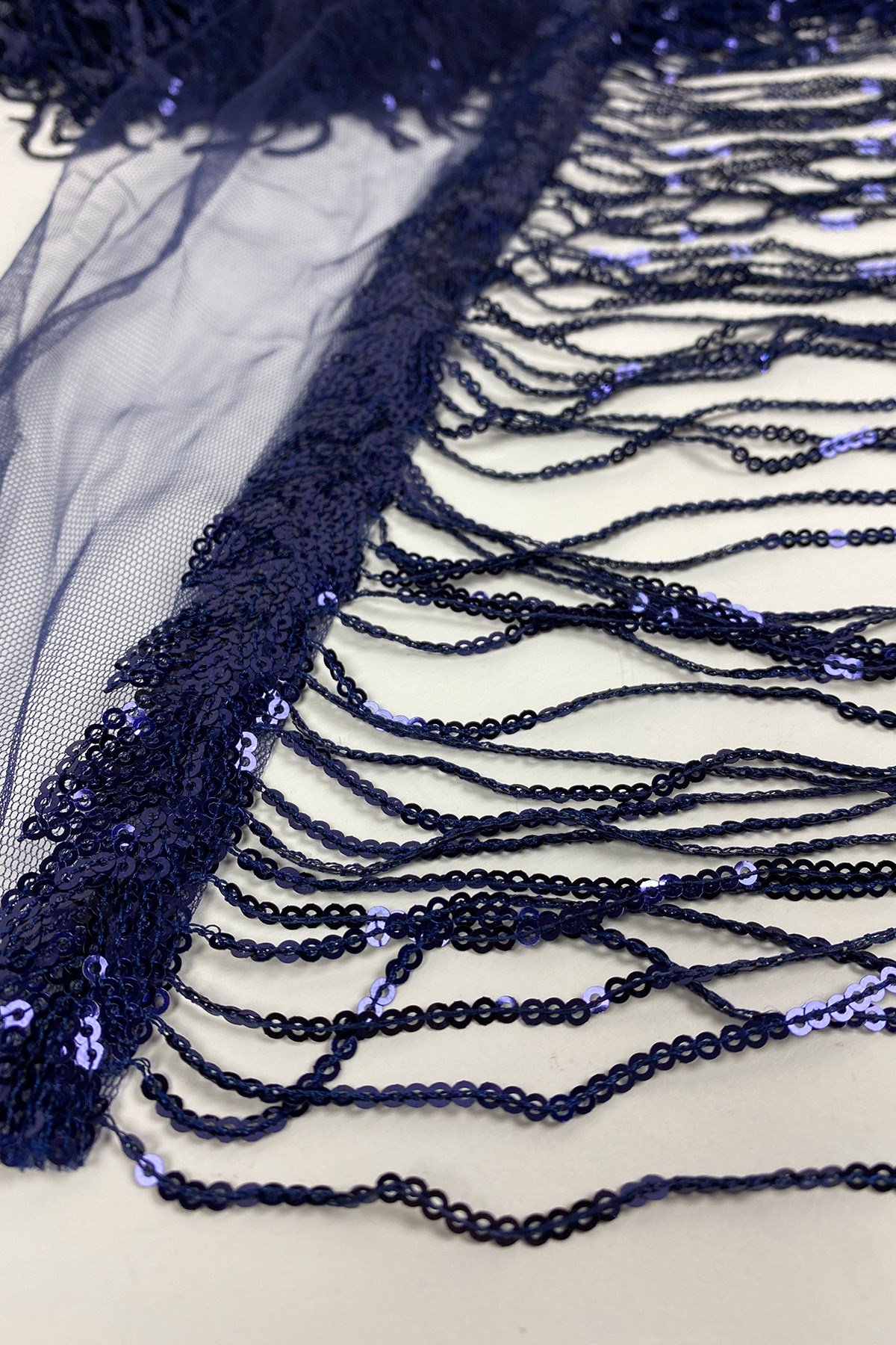 Lacivert Pul Payetli Parlak Püskül Saçak Şerit 15 cm 1 mt