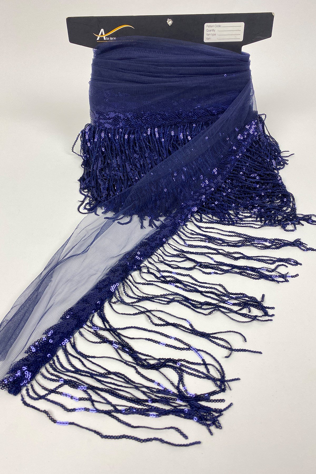 Lacivert Pul Payetli Parlak Püskül Saçak Şerit 15 cm 1 mt