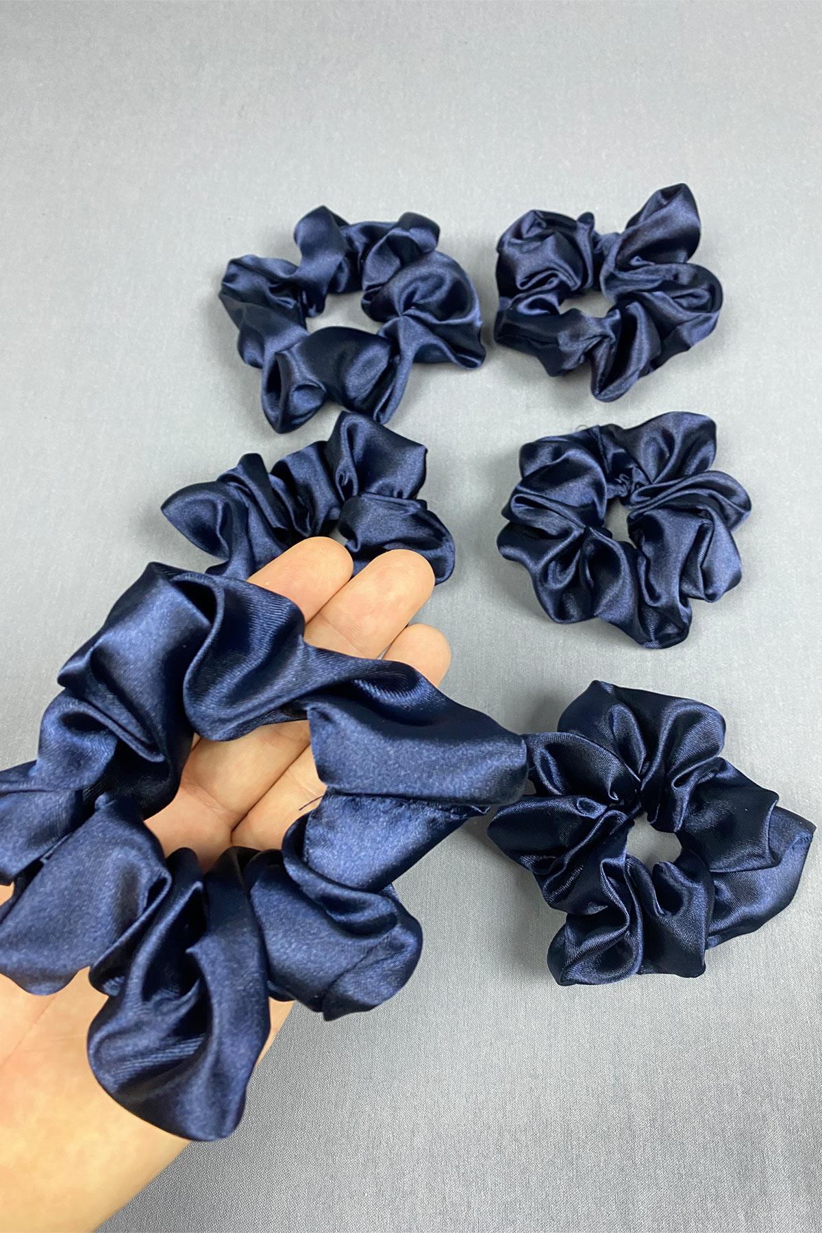 Lacivert6 Lı Saten Saç Lastik Toka Seti