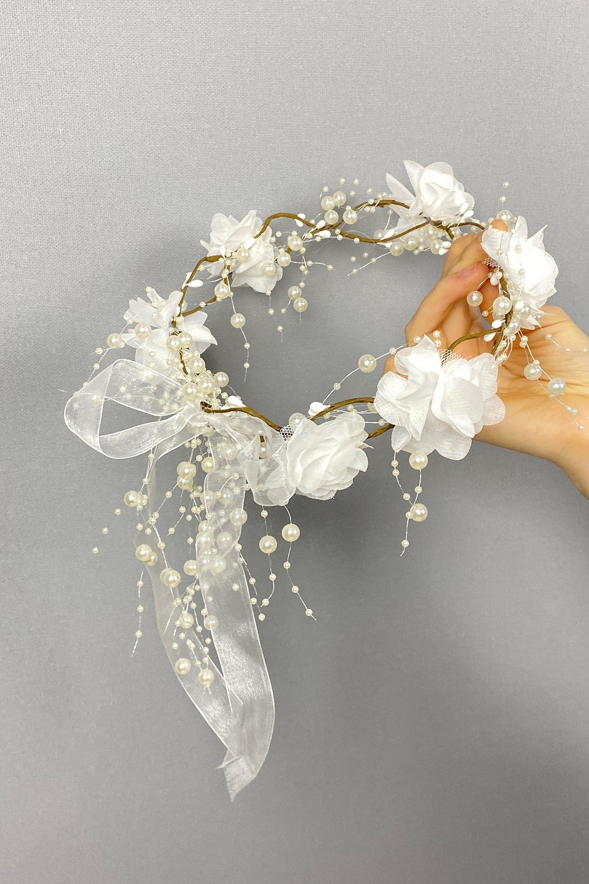 Lazer Çiçekli Özel Tasarım Nedime Tacı 