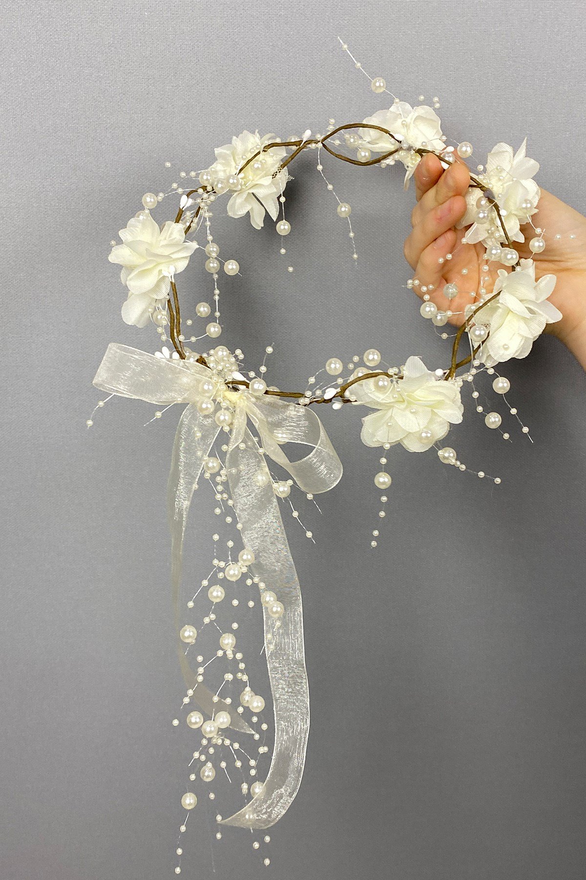 Lazer Çiçekli Özel Tasarım Nedime Tacı 