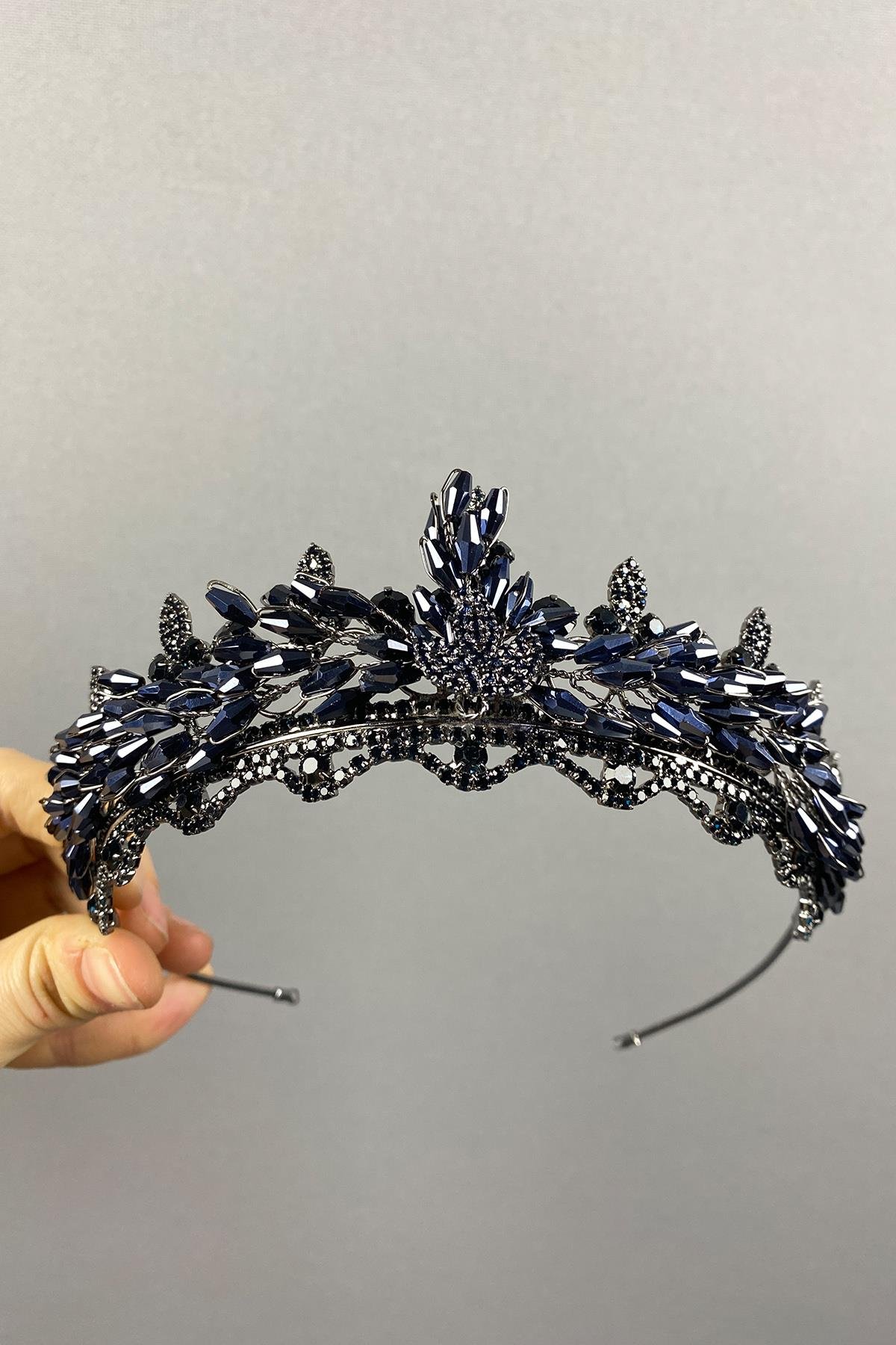 Lena Kristalli Boncuklu Gelin Kına Tacı Ve Küpe Seti