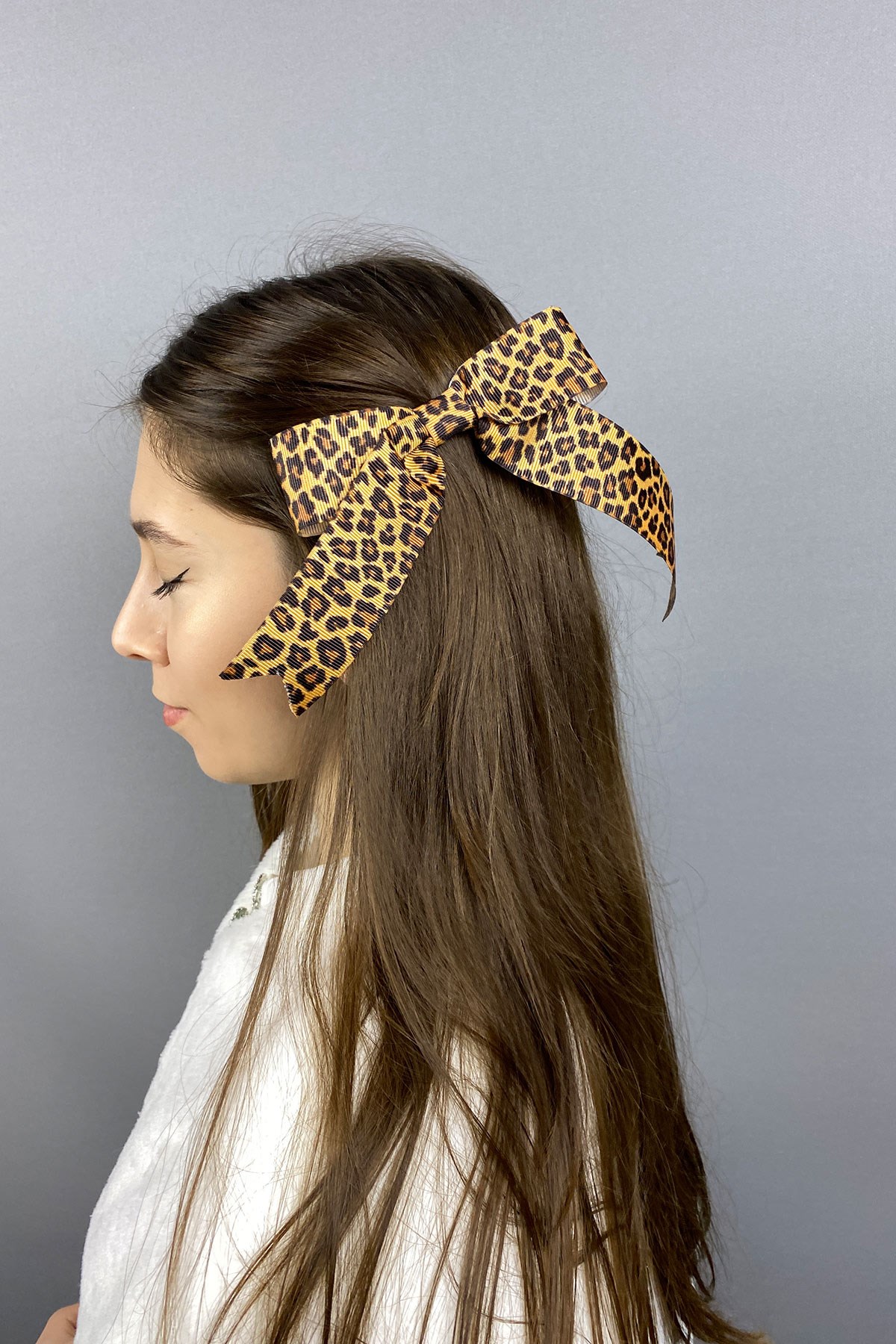 Leopar Desenli Fiyonklu Saç Tokası