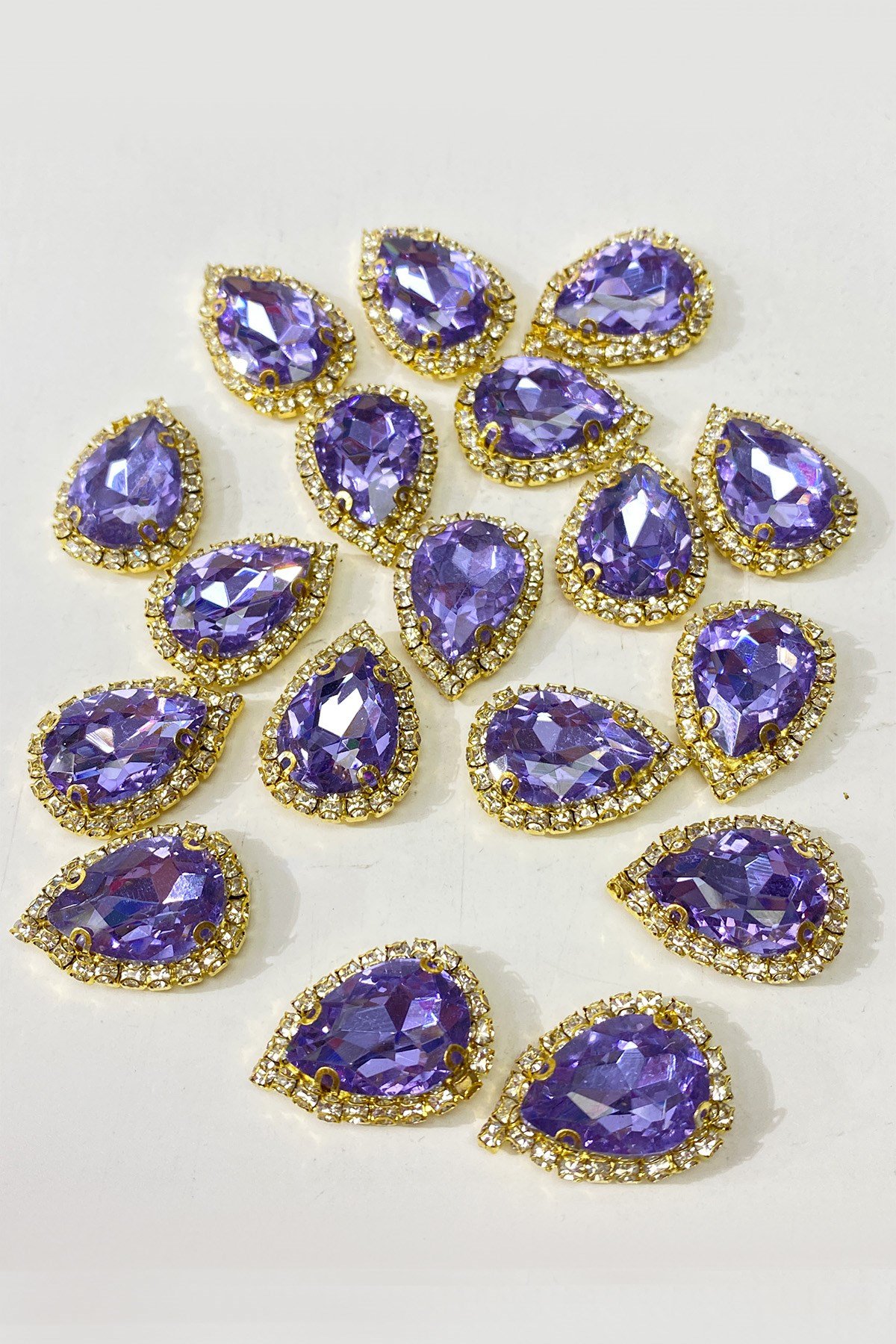 Lila Gold Kasalı Damla Dikme Taş 5 Adet