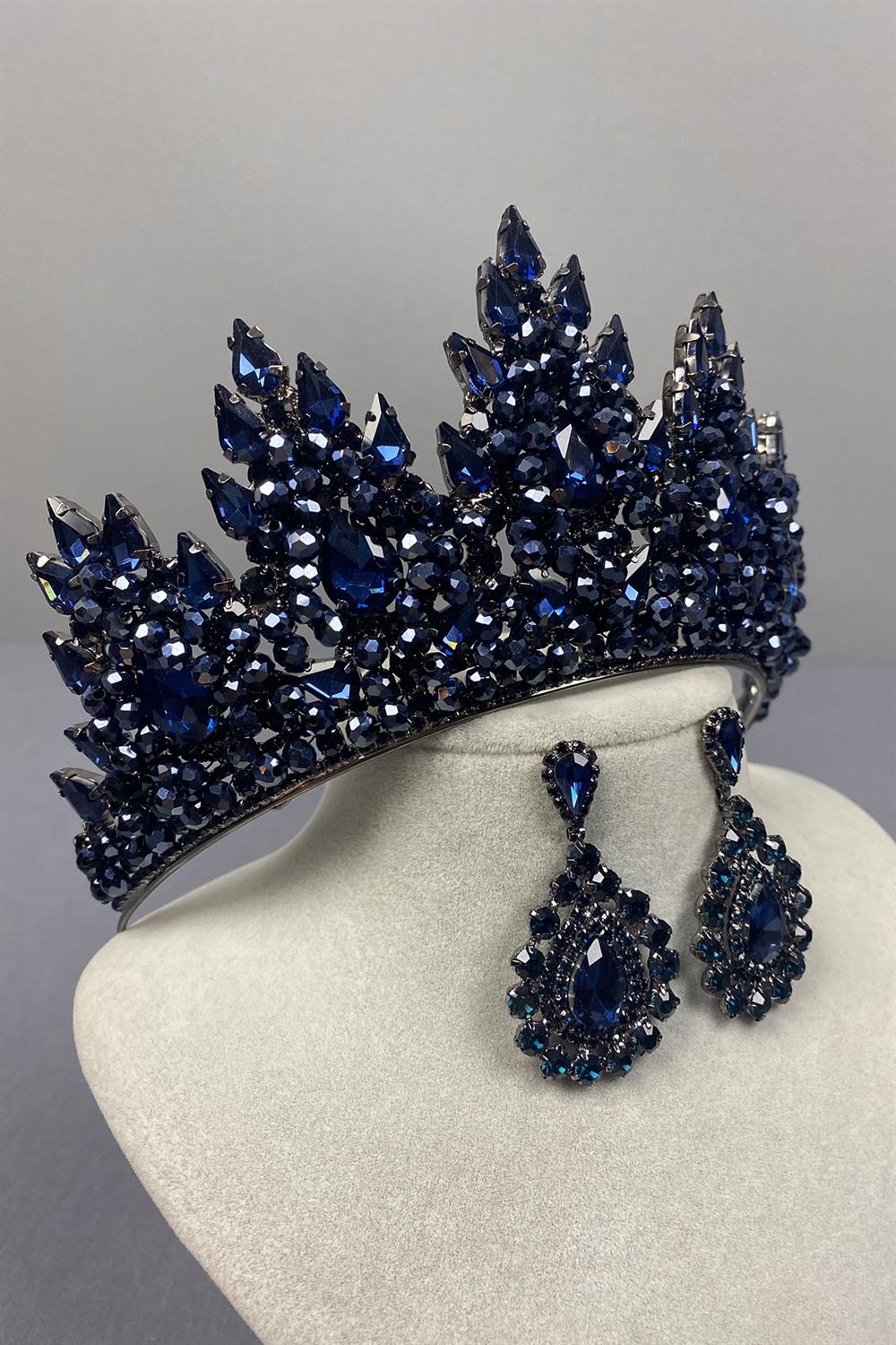 Lotus Boncuk İşlemeli Gelin Kına Tacı Ve Damla Mekikli Küpe Seti