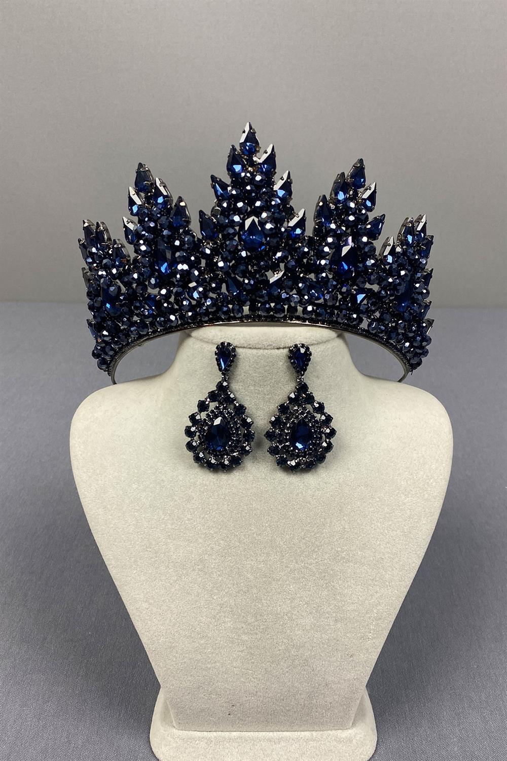 Lotus Boncuk İşlemeli Gelin Kına Tacı Ve Damla Mekikli Küpe Seti