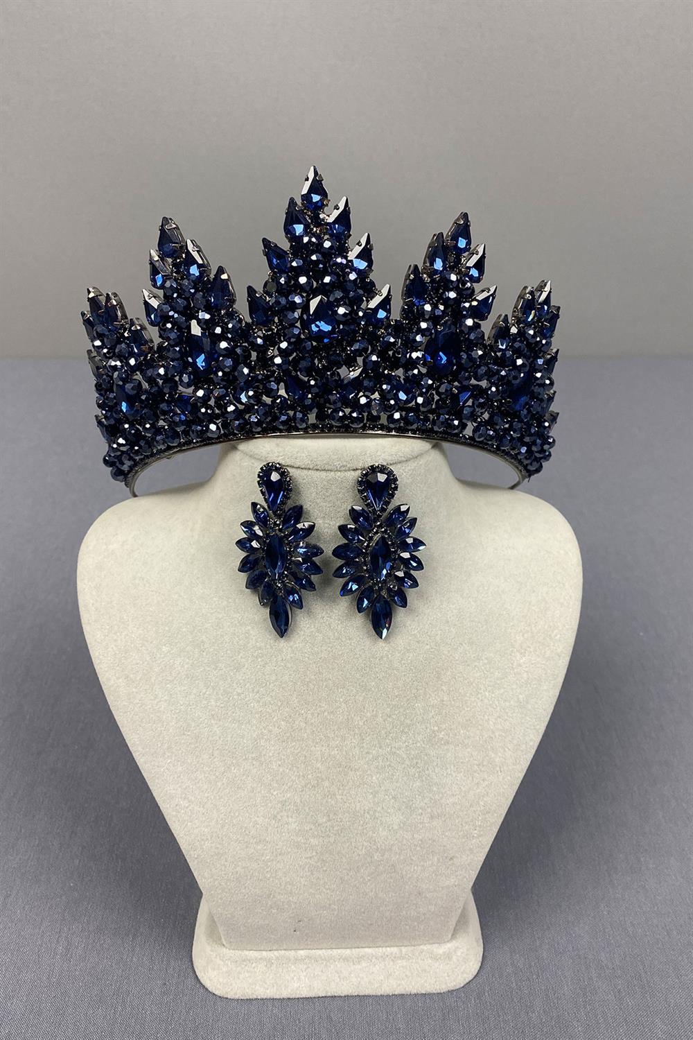 Lotus Boncuk İşlemeli Gelin Kına Tacı Ve Damla Mekikli Küpe Seti