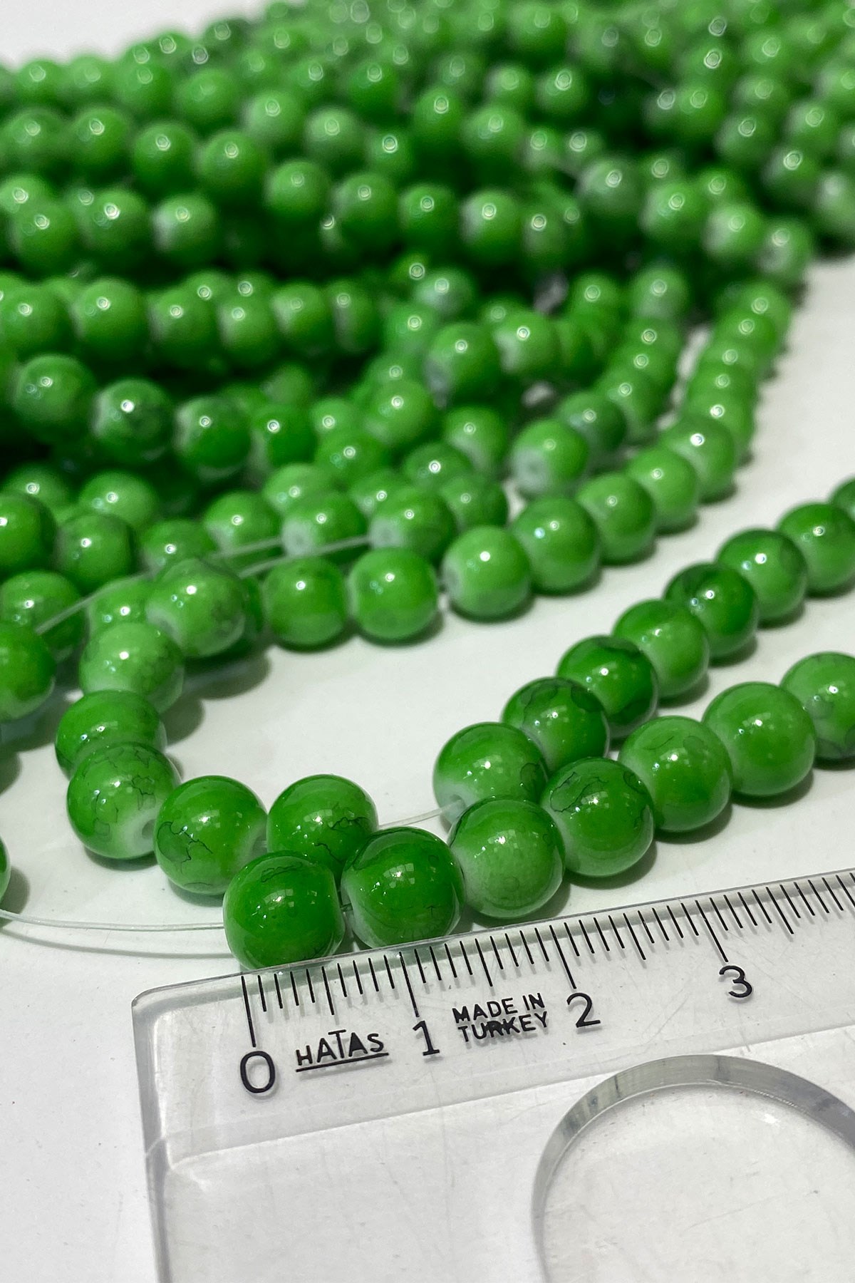 Mat Yeşil Desenli Dizi Cam Boncuk 8 mm