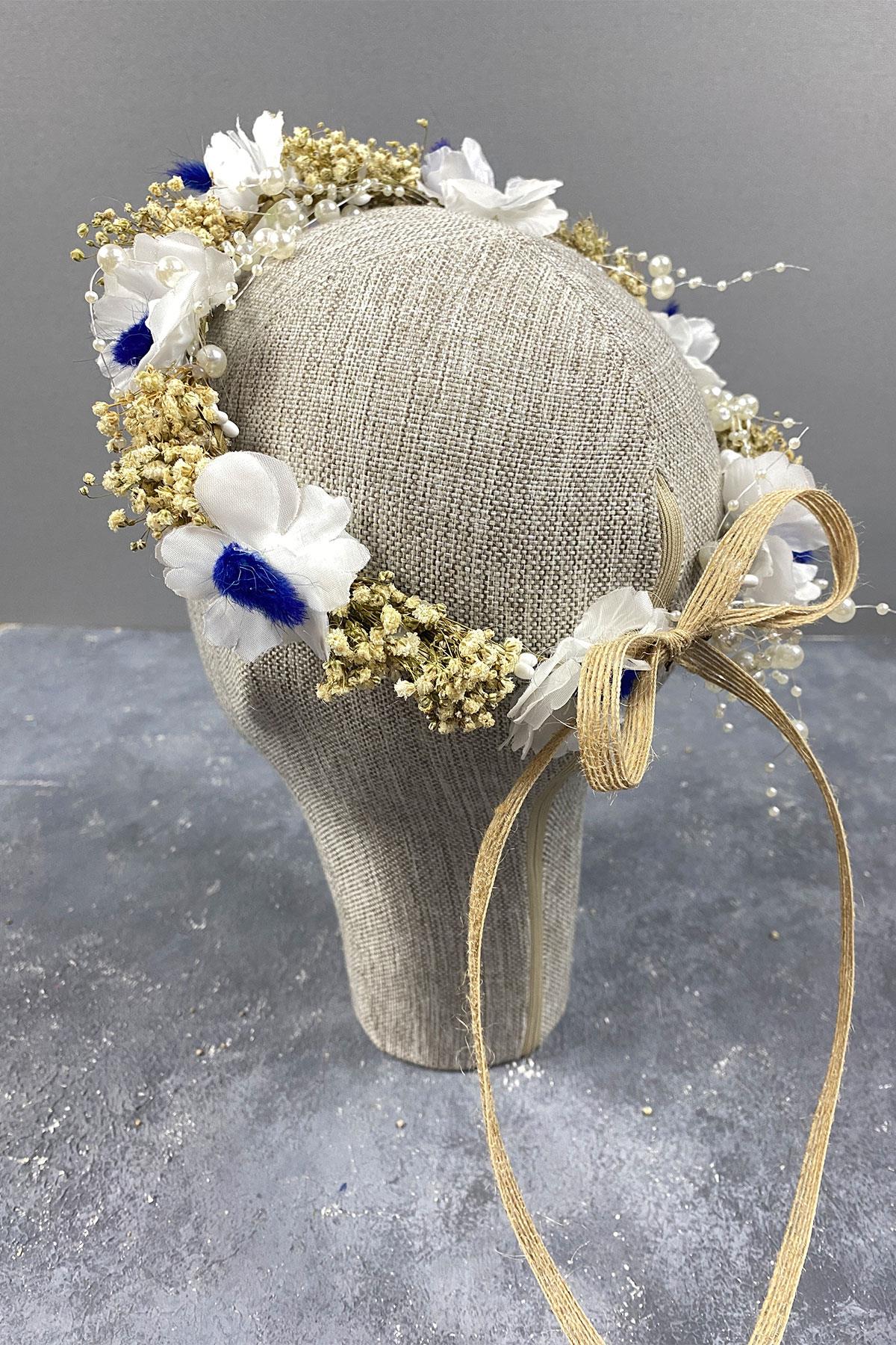 Mavi  Bahar Dalı İncili Ve Cipsolu Dış Çekim Gelin Tacı