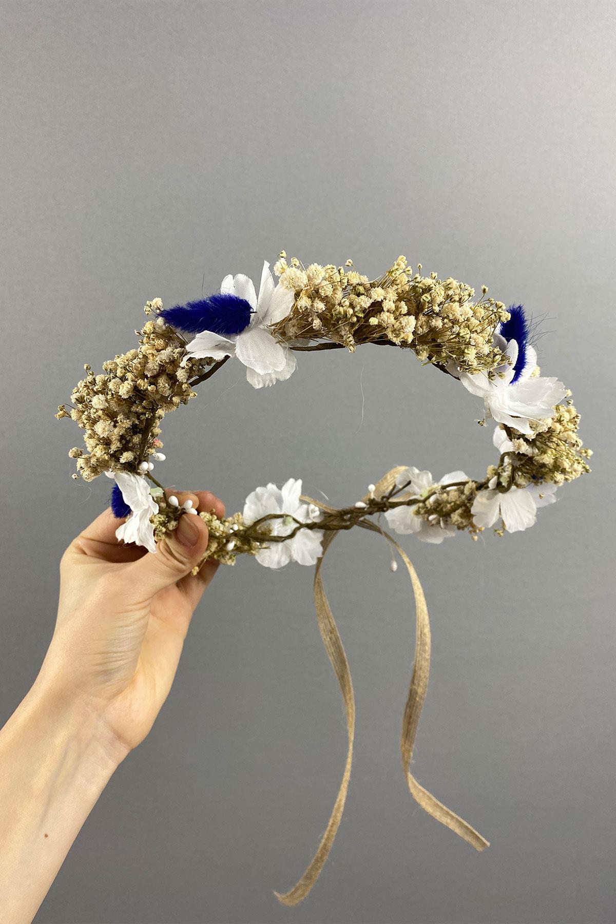 Mavi Bahar Dalı Ve Cipsolu Dış Çekim Gelin Tacı