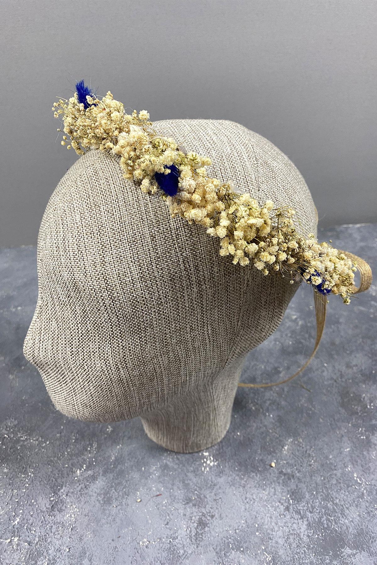 Mavi Krem Cipsolu Ve Pamuk Otlu Gelin Dış Çekim Tacı