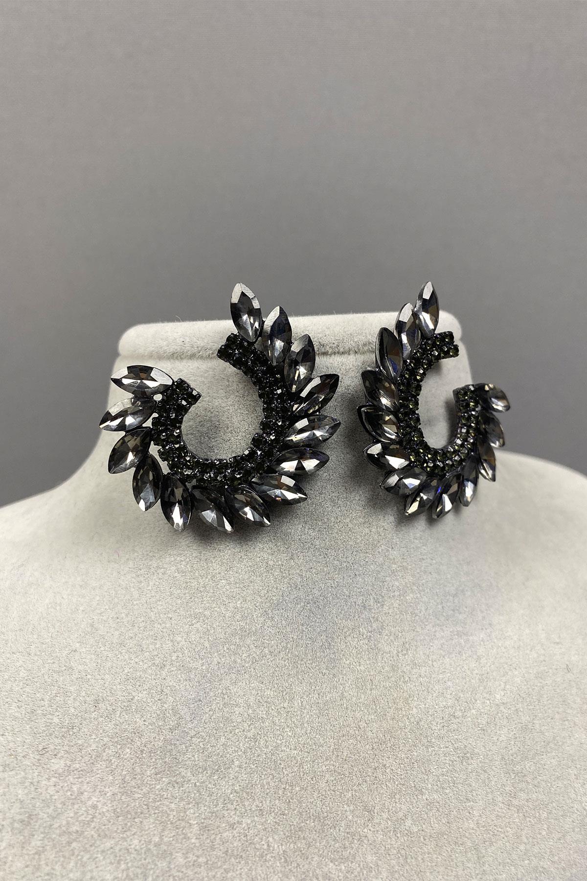 Mekik Hera Yaprak Desen Taşlı Abiye Küpe