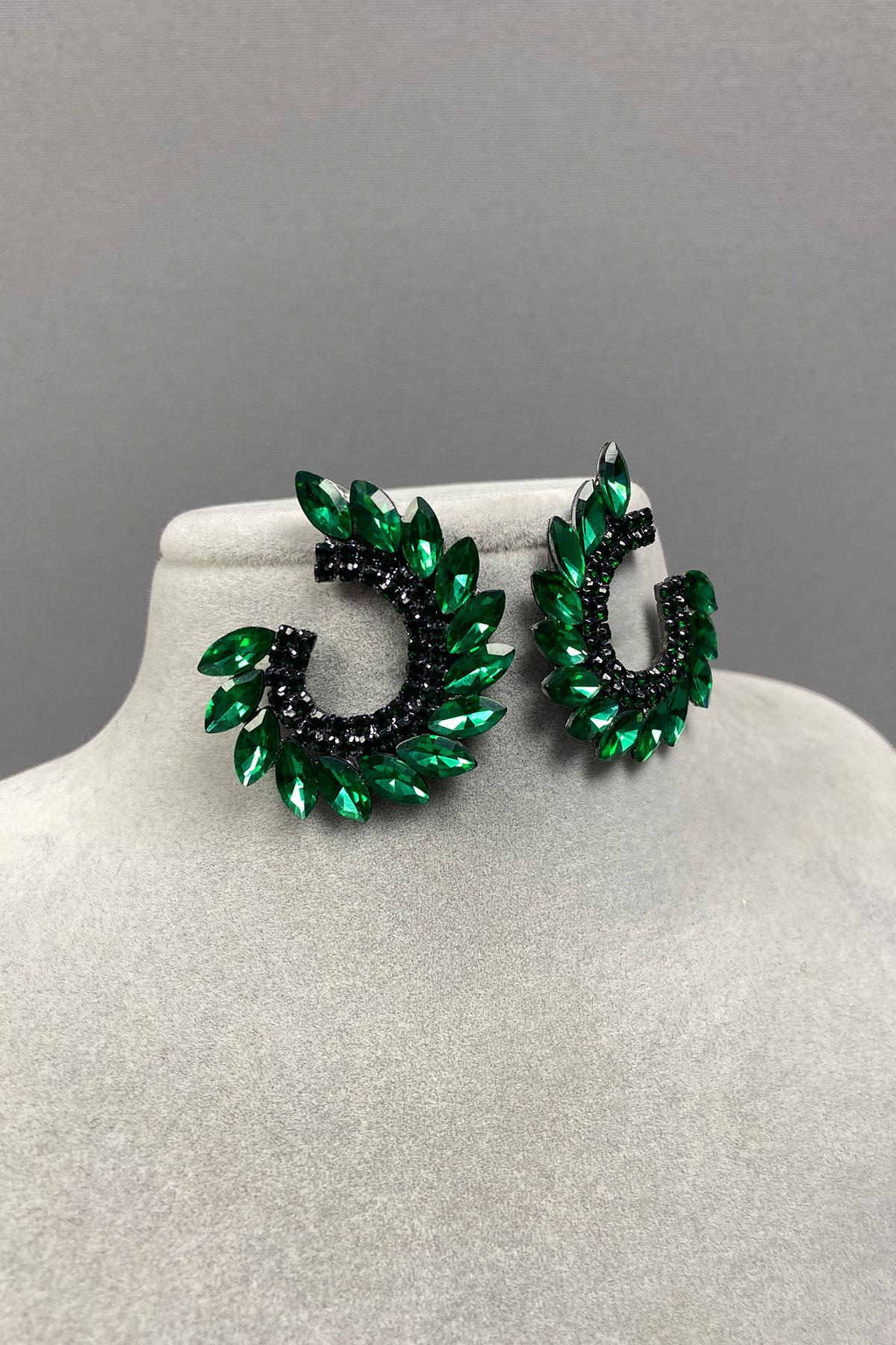 Mekik Hera Yaprak Desen Taşlı Abiye Küpe