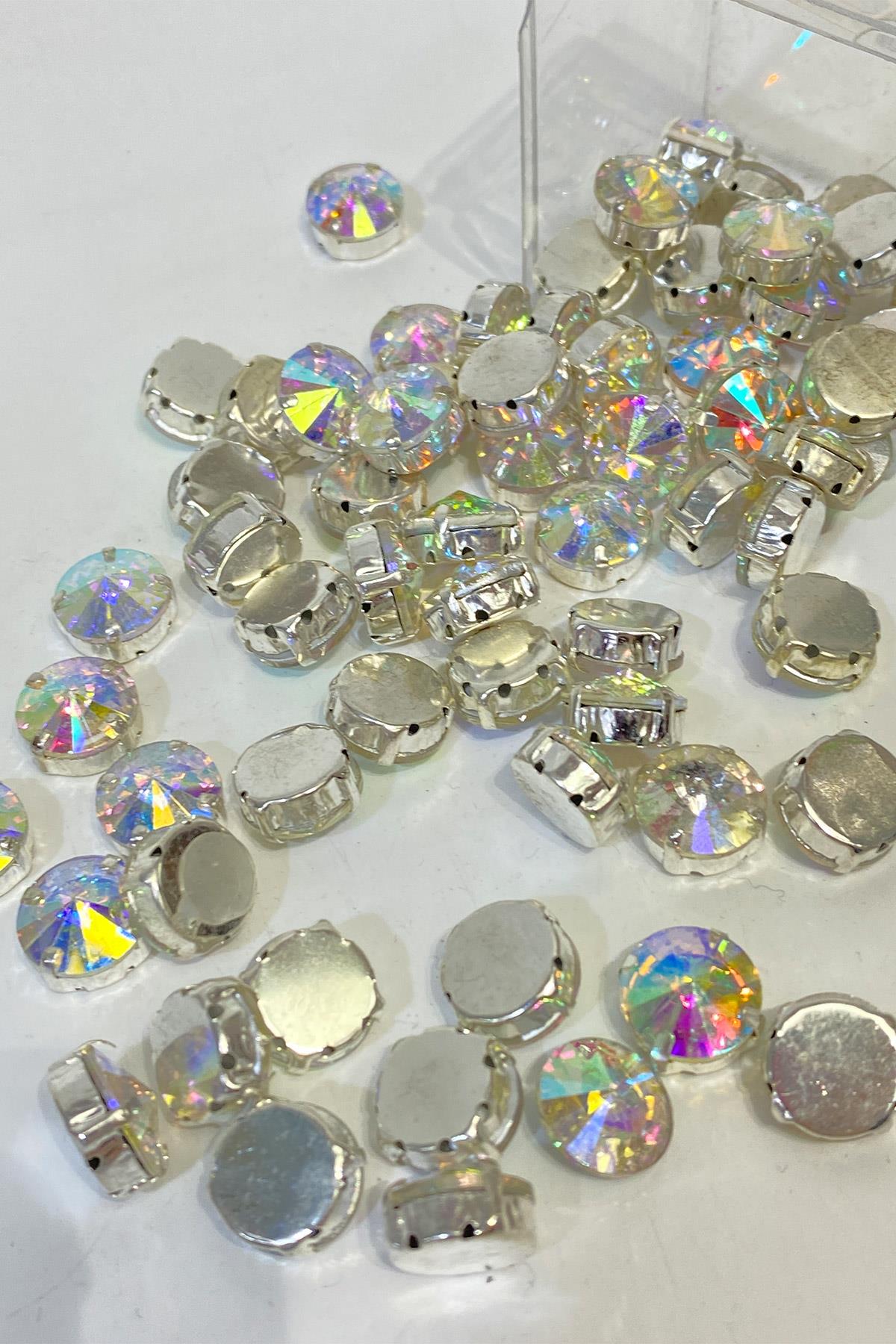 Metal Kasalı Yuvarlak Beyoğlu Taşı Dikme boncuk 5 Adet