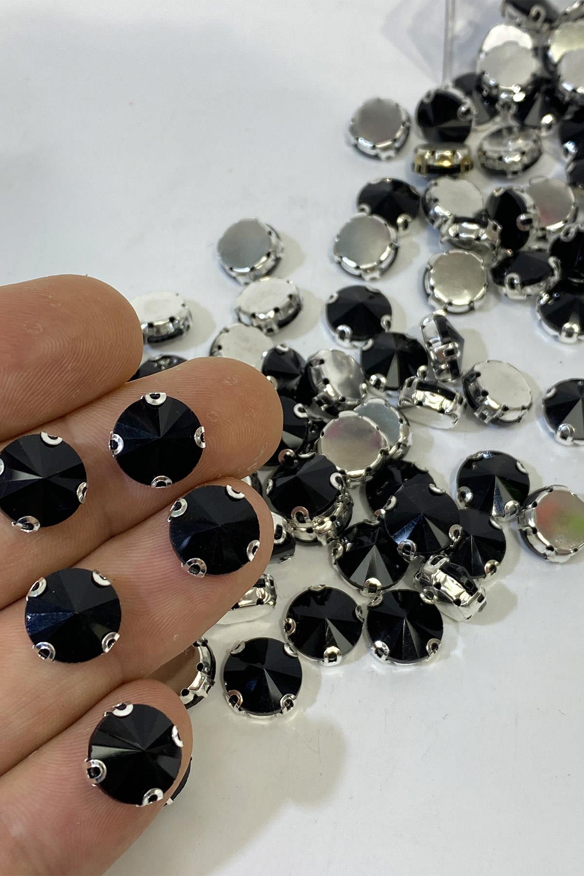 Metal Kasalı Yuvarlak Beyoğlu Taşı Dikme boncuk 5 Adet