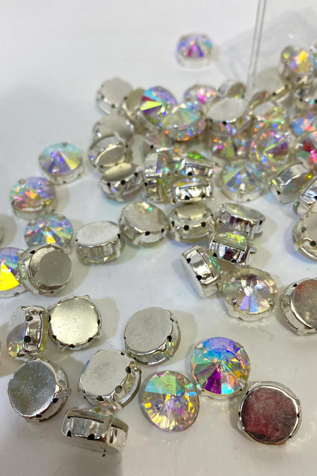 Metal Kasalı Yuvarlak Beyoğlu Taşı Dikme boncuk 5 Adet