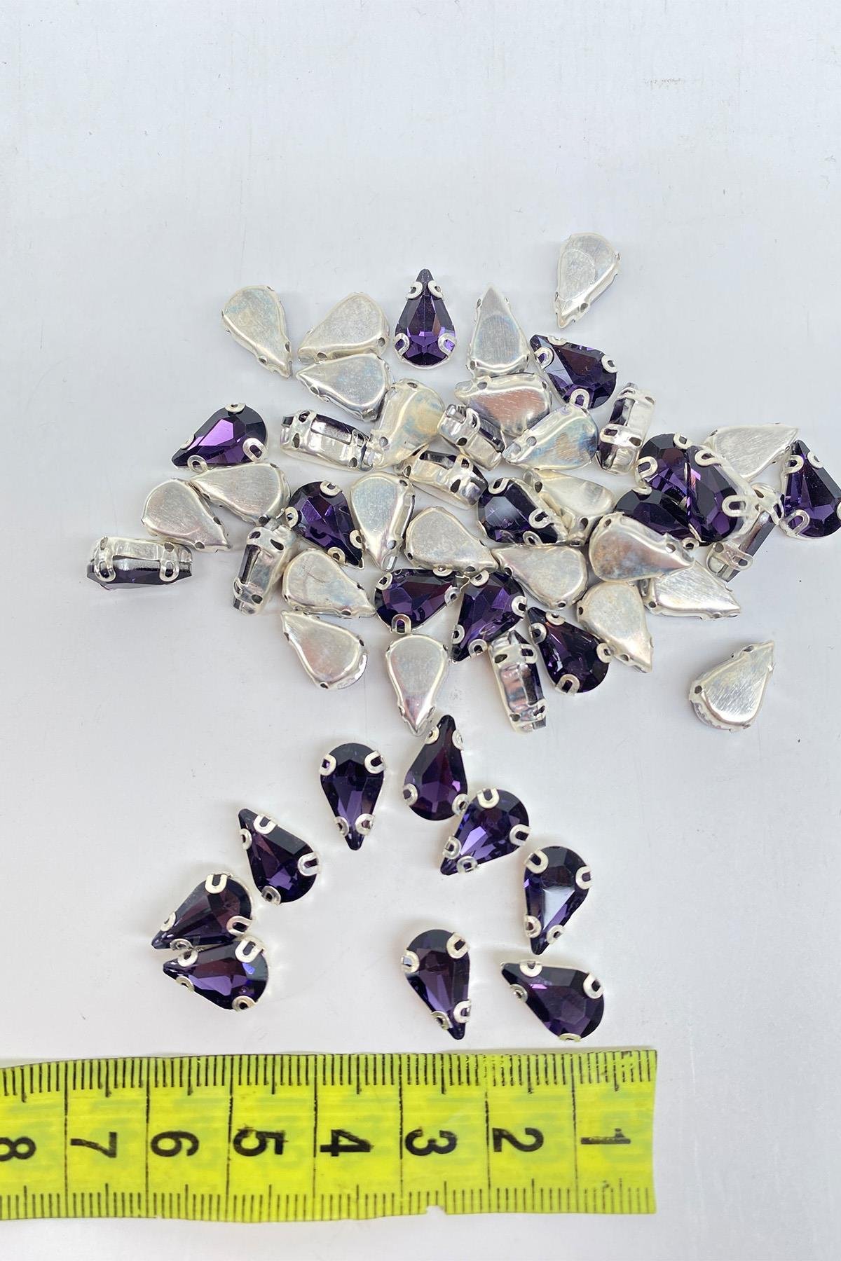 Mor Kasalı Dikme Parlak Cam Damla Boncuk 10 Adet