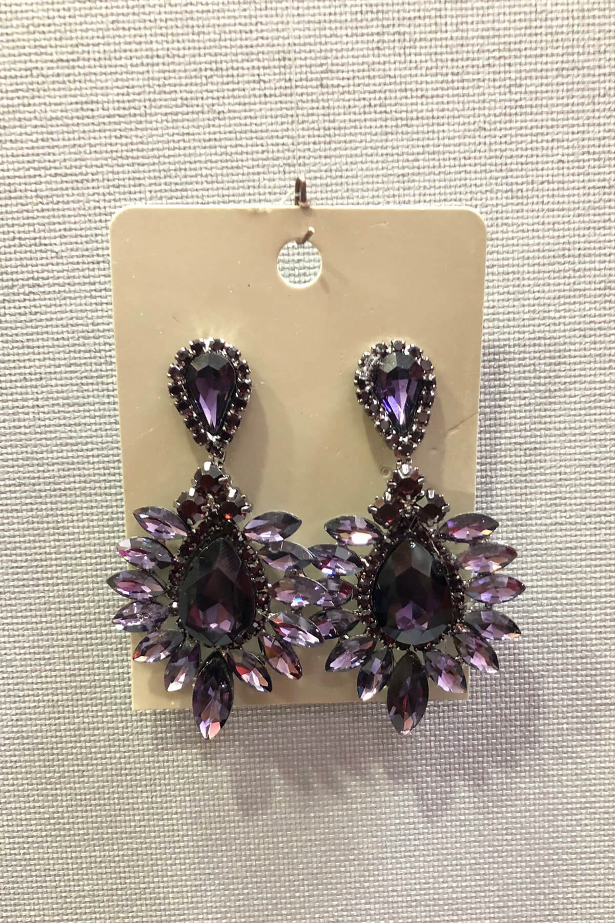 Mor Kristal Taşlı Oval Küpe