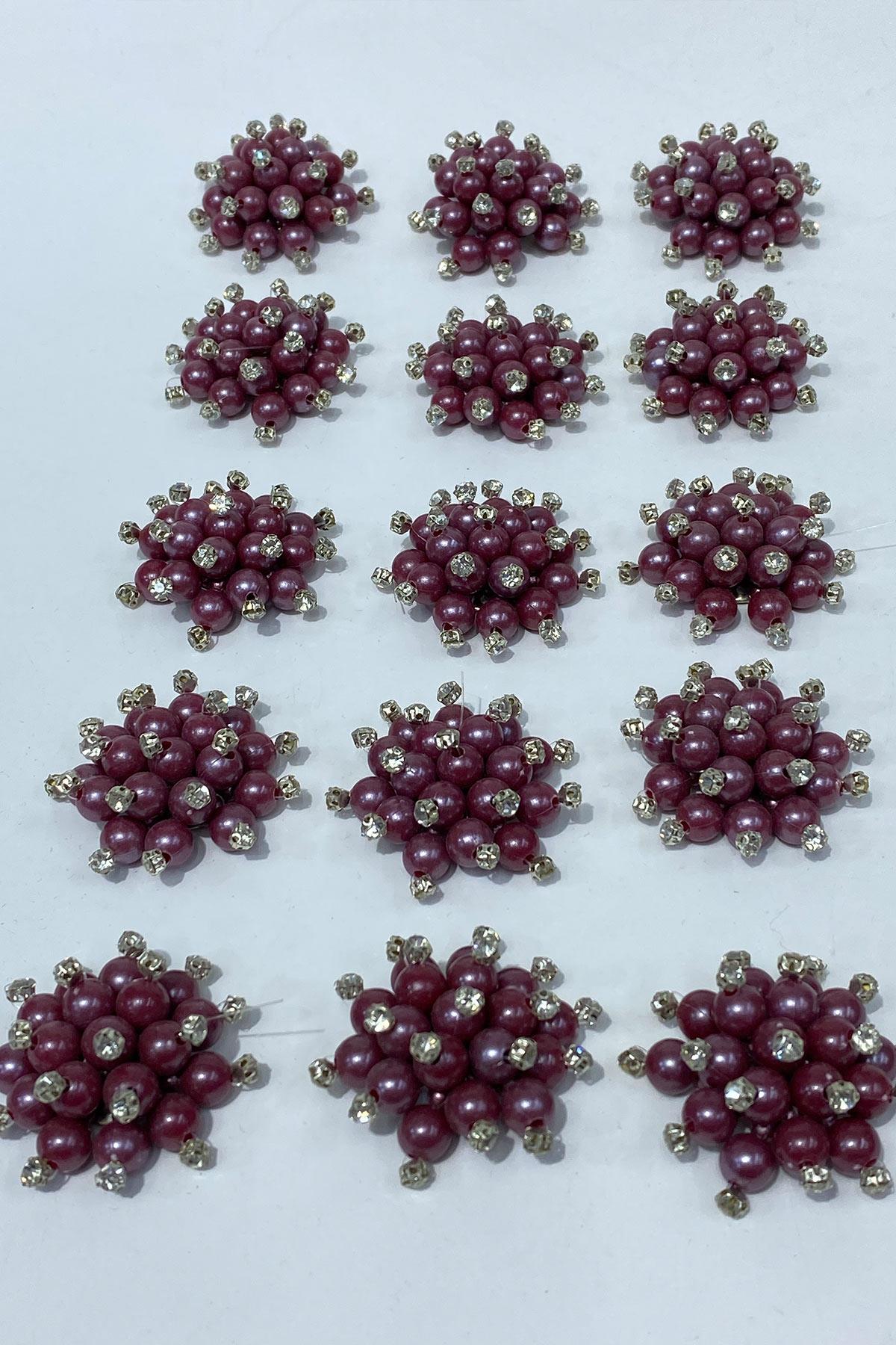 Mürdüm İnci Boncuklu Taşlı Broş