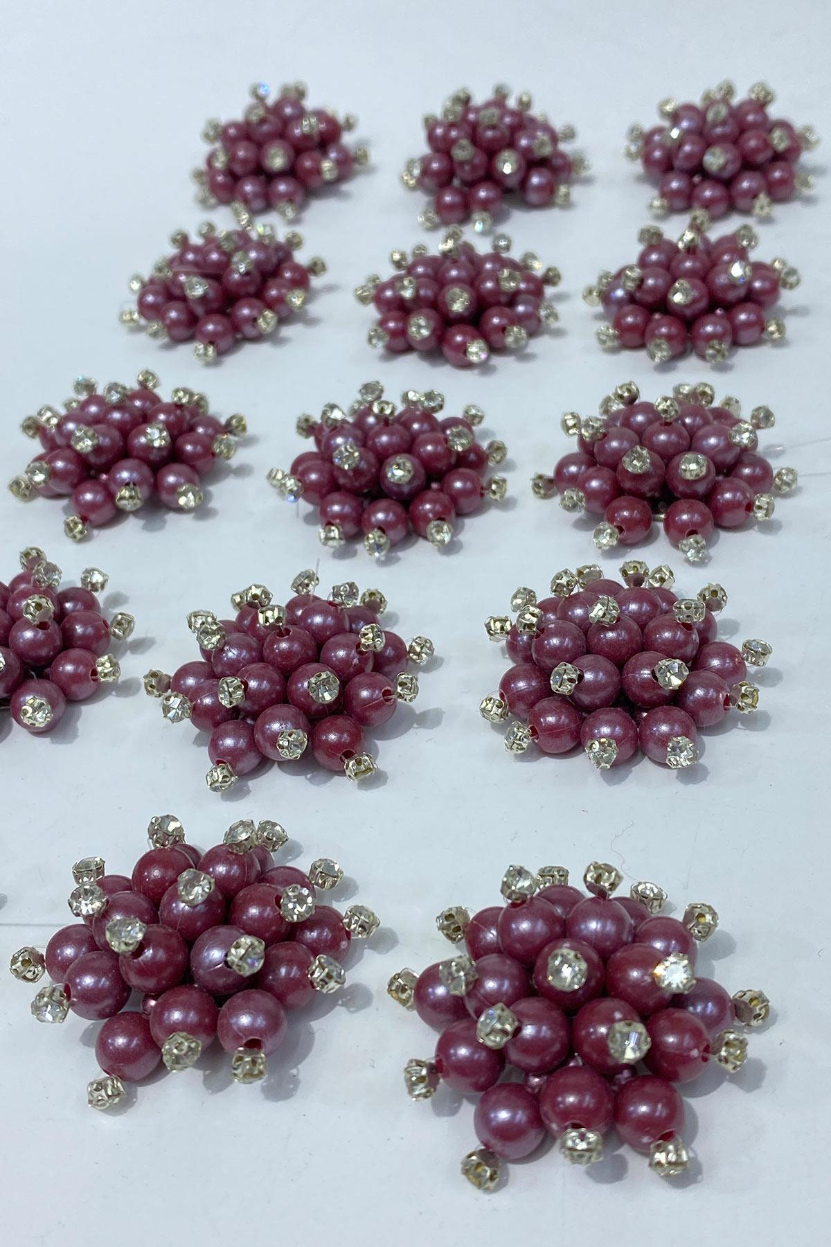 Mürdüm İnci Boncuklu Taşlı Broş